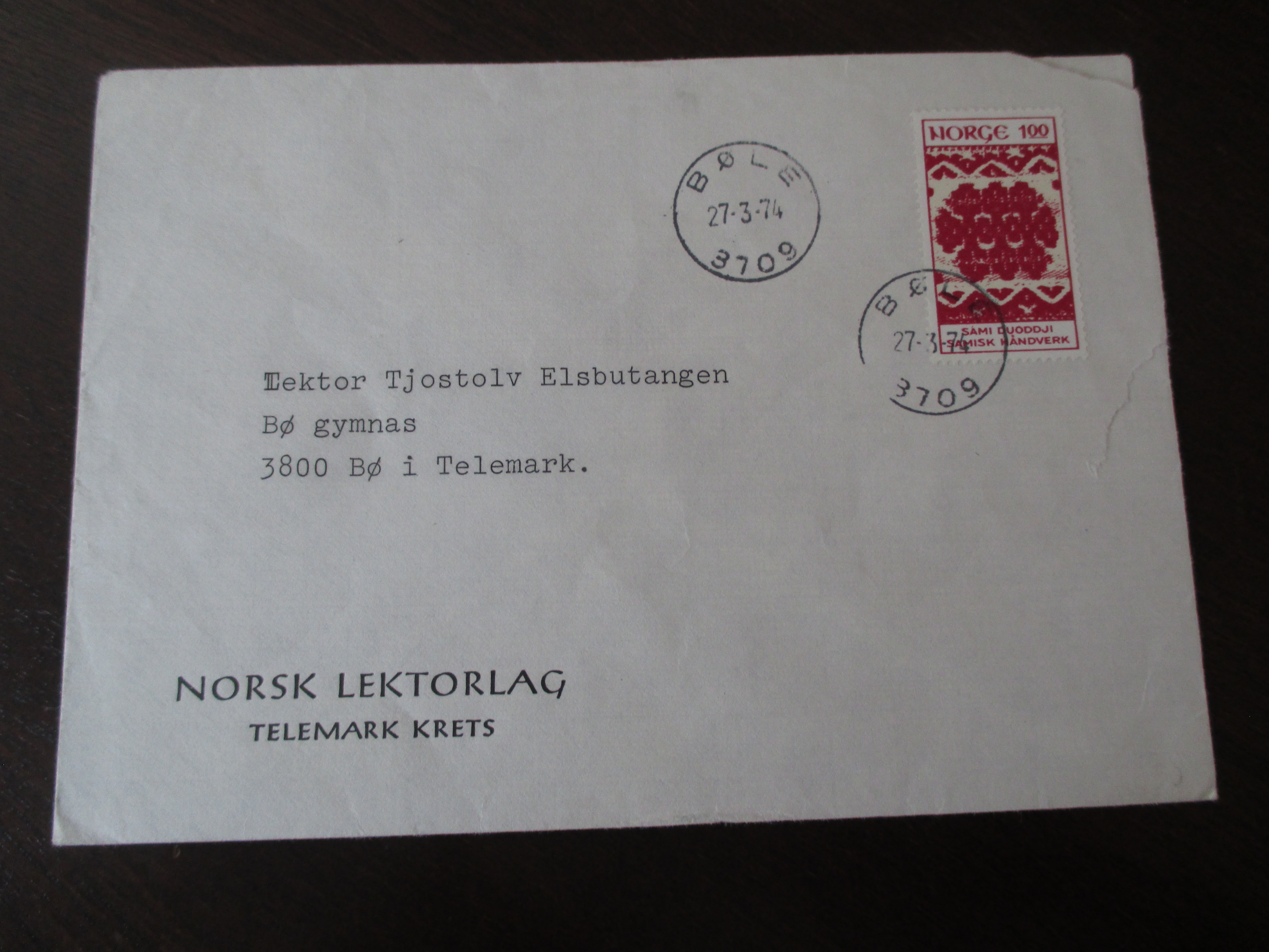 Brev st. Bøle 27.03.1974. (I22N)