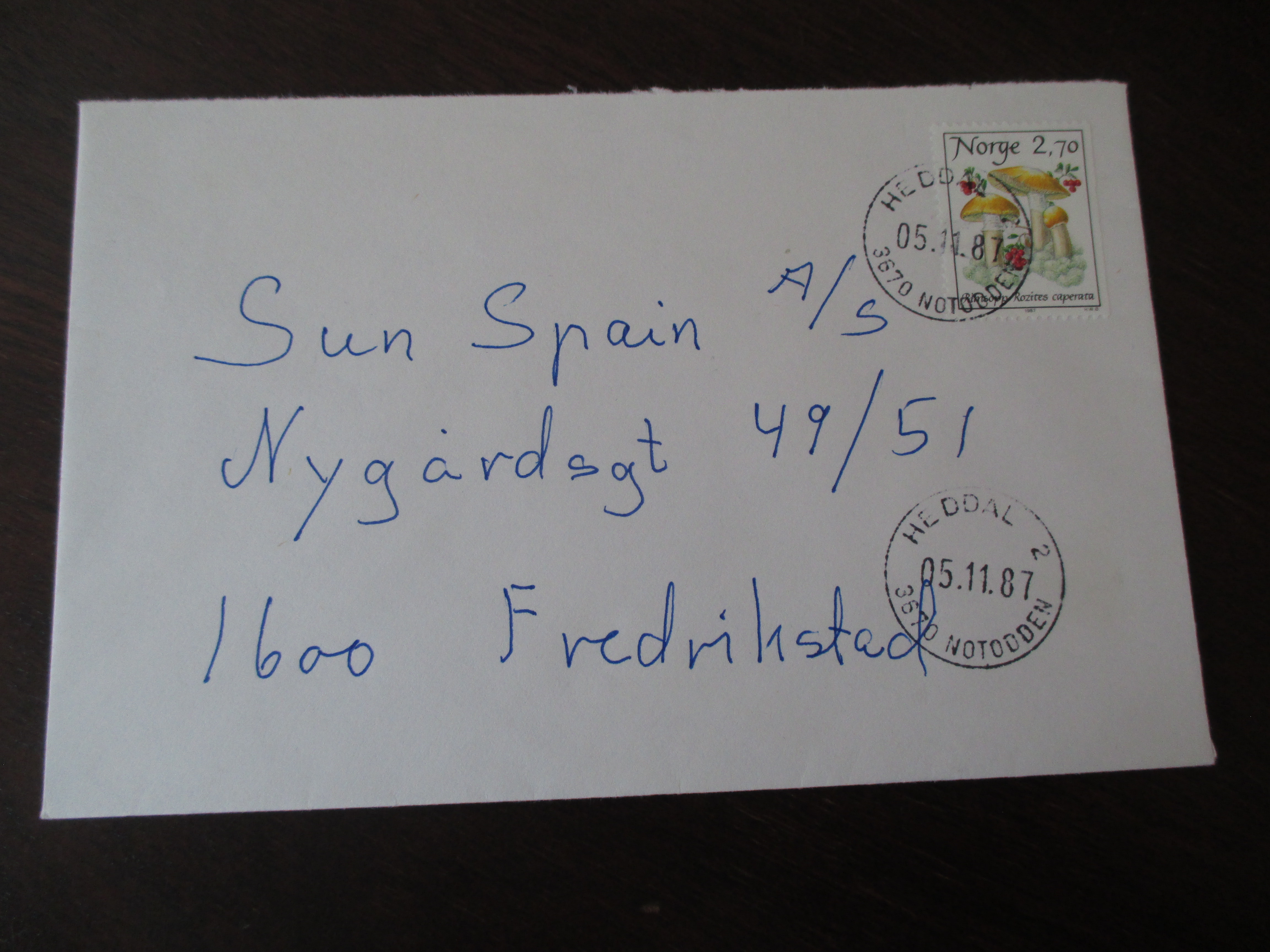 Brev st. Heddal 2 Notodden 05.11.1987. (I25N)