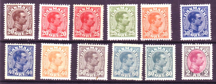 Lot hengslete Chr. X boktrykk merker inkl. pen AFA 151. AFA = 800,-+