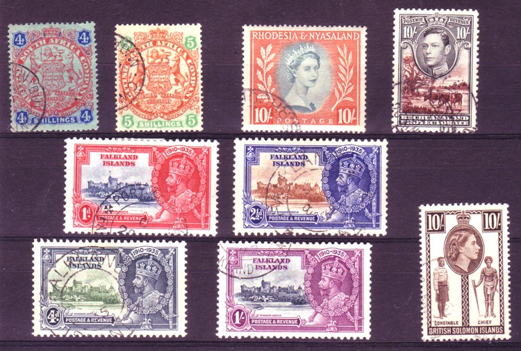 BRITISH COLONIES: Used lot on stock card