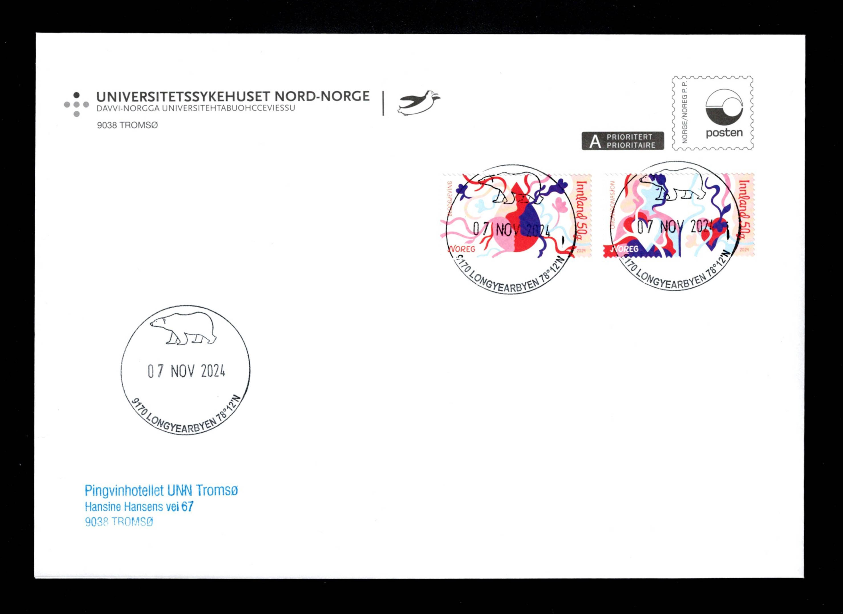 FDC 2024 NK2130-31 Longyearbyen vignet UNN Tromsø