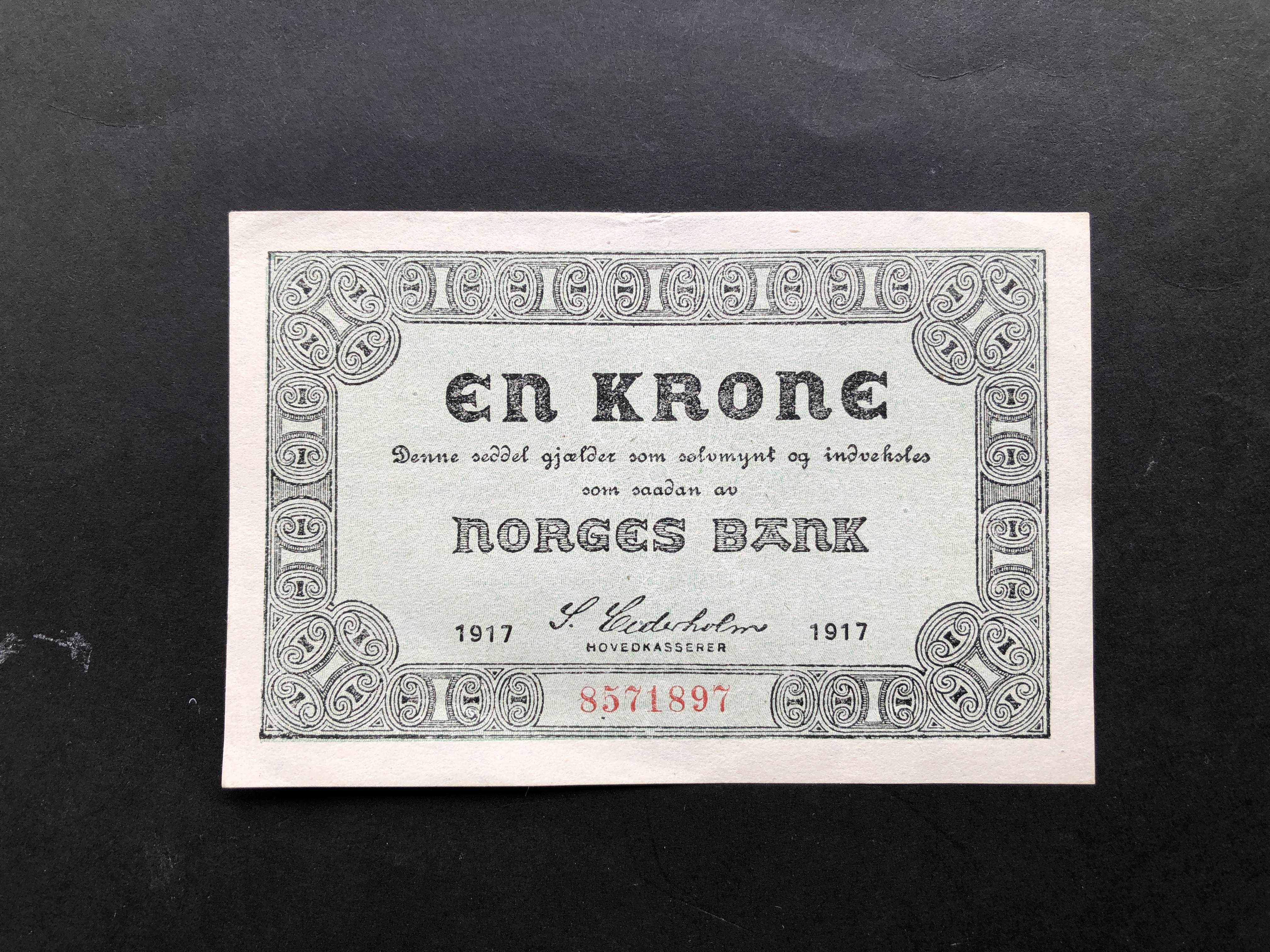 Seddel 1 Kr 1917 uten litra