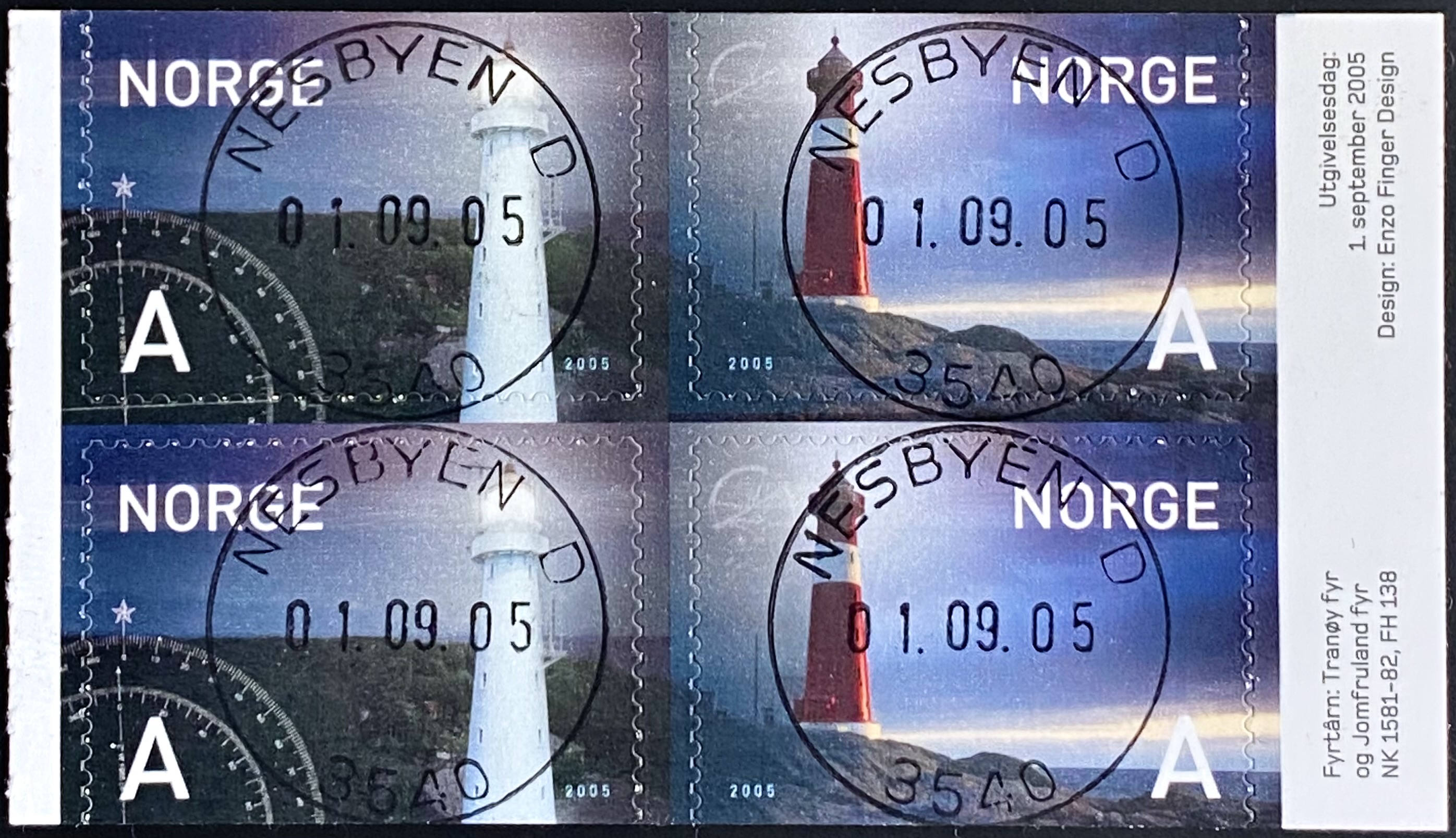 NK 1581-1582 Alle merker stemplet Nesbyen 1.dag