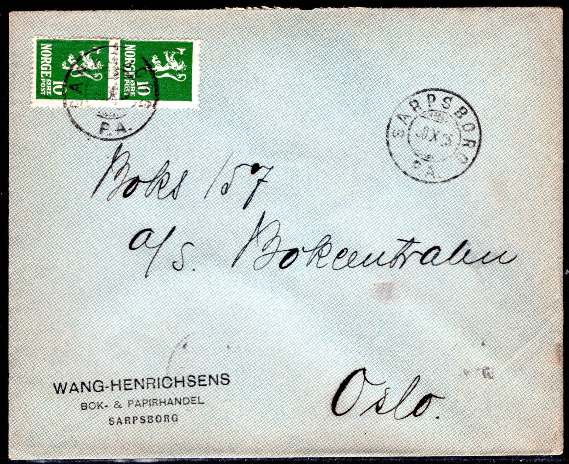 Firmabrev stemplet Sarpsborg PA 1925 se scan