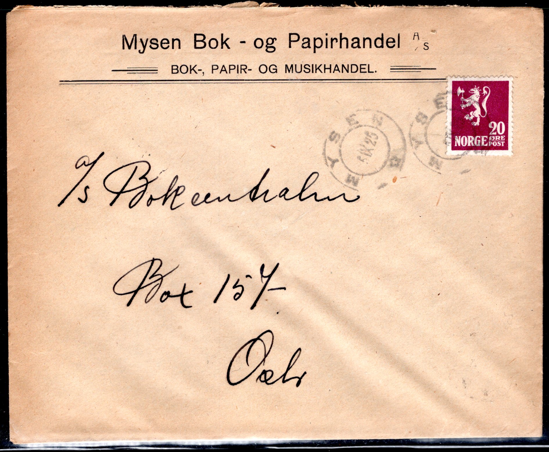 Firmabrev stemplet Mysen 1925 se scan