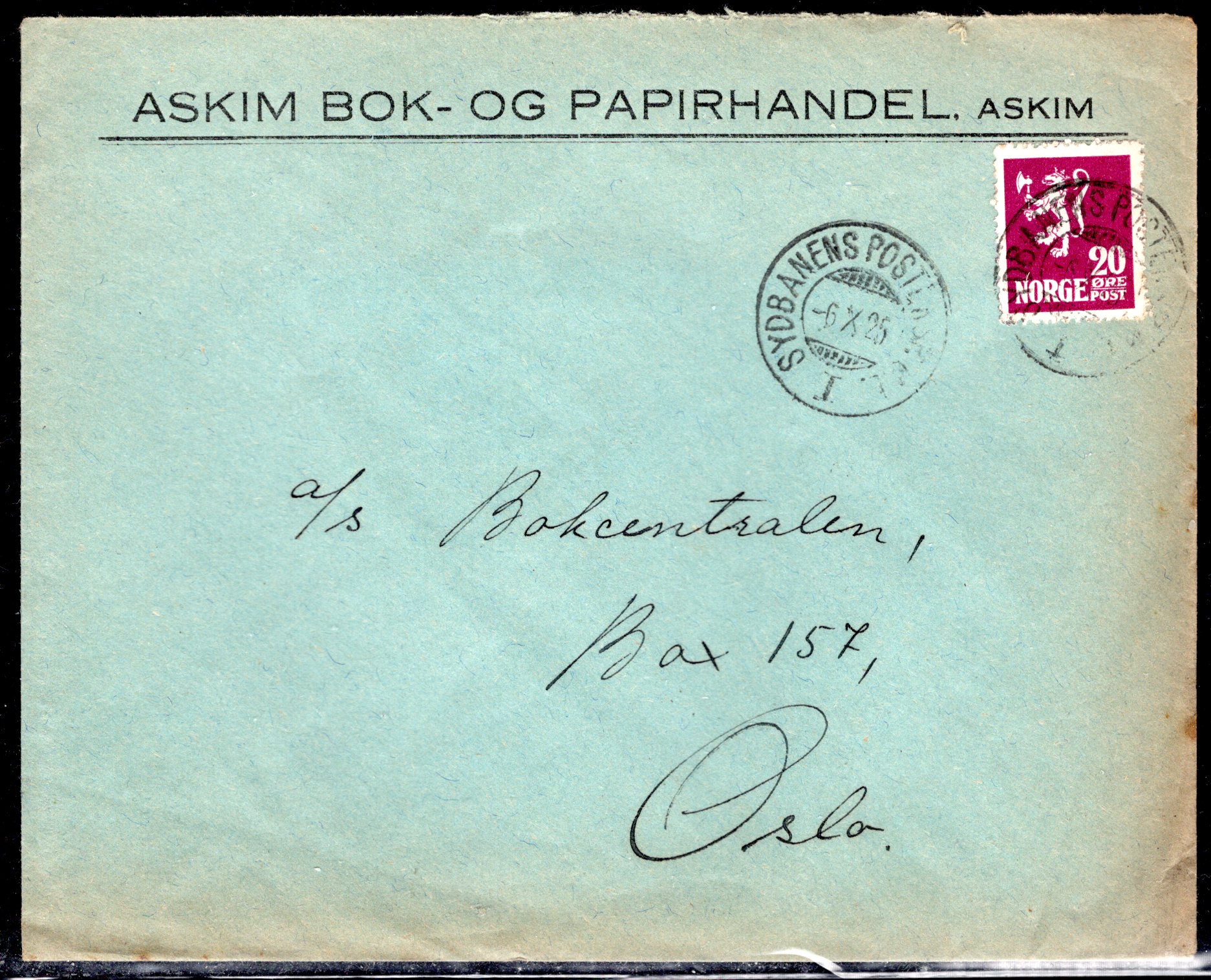 Firmabrev stempl SydbanenPosteksp I 1925 se scan