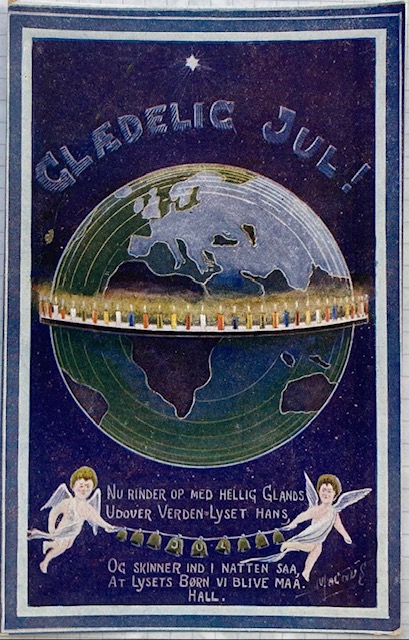 Christian Magnus jordkloden og 2 engler Glædelig Jul