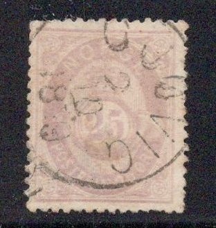 28. Fullstp GJØVIG 2-10-1879 på 25 øre. Svake tg. UTROP 1,-