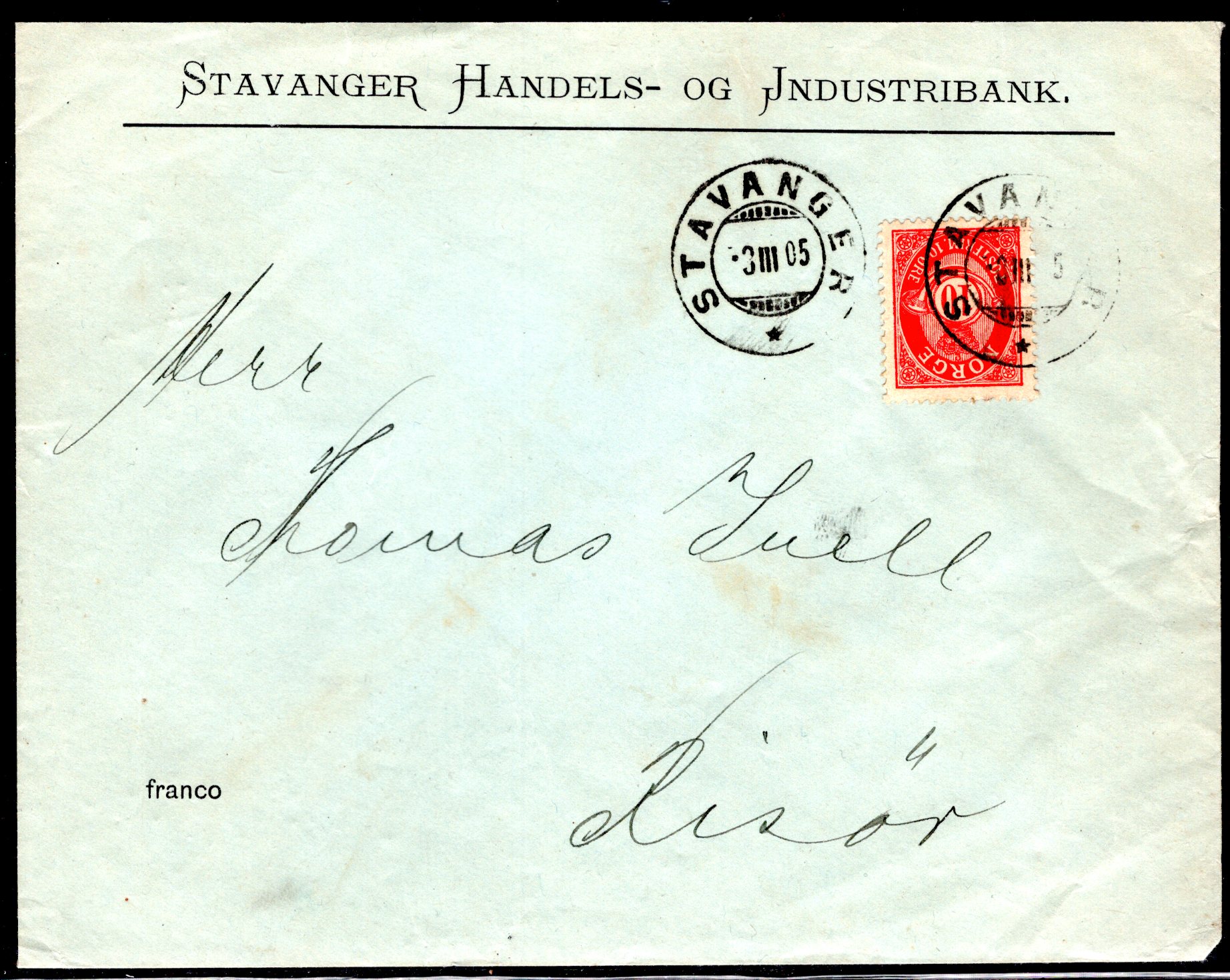 Firmabrev stemplet Stavanger 1905 se scan