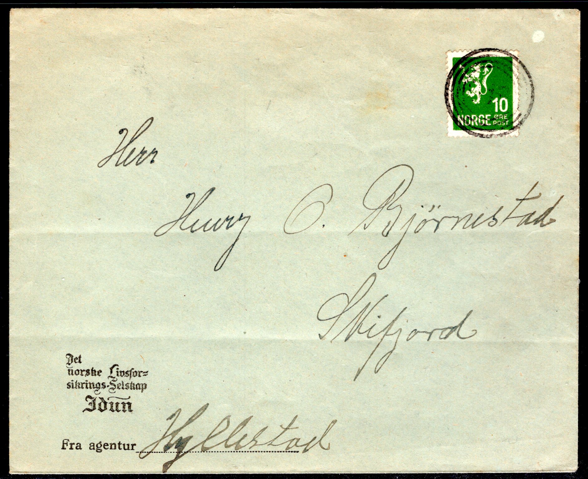 brev med utydelig 4 rings nr stempel fra Hyllestad ? se scan
