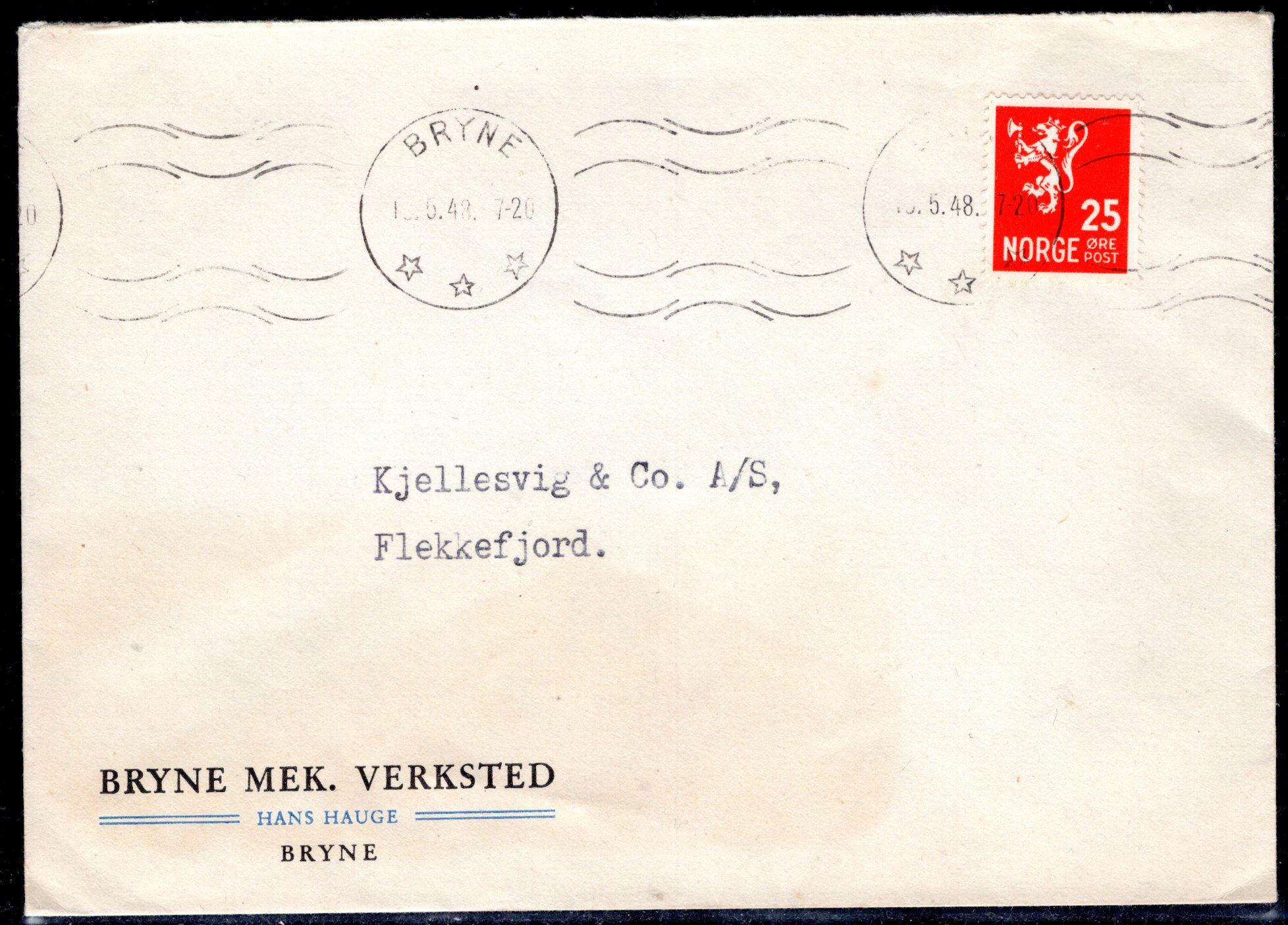 Firmabrev stemplet Bryne 1948 se scan