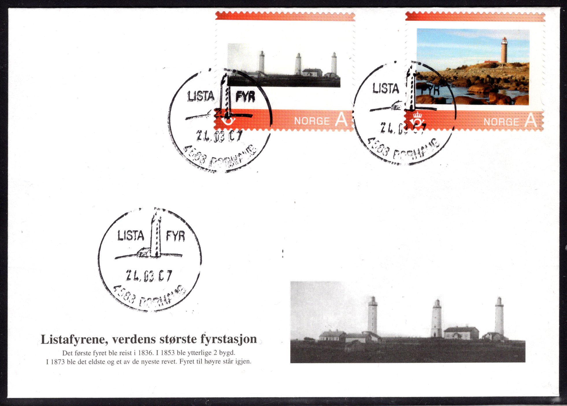 brev med 2 stk pers frimerker særst Lista fyr 2007 se scan