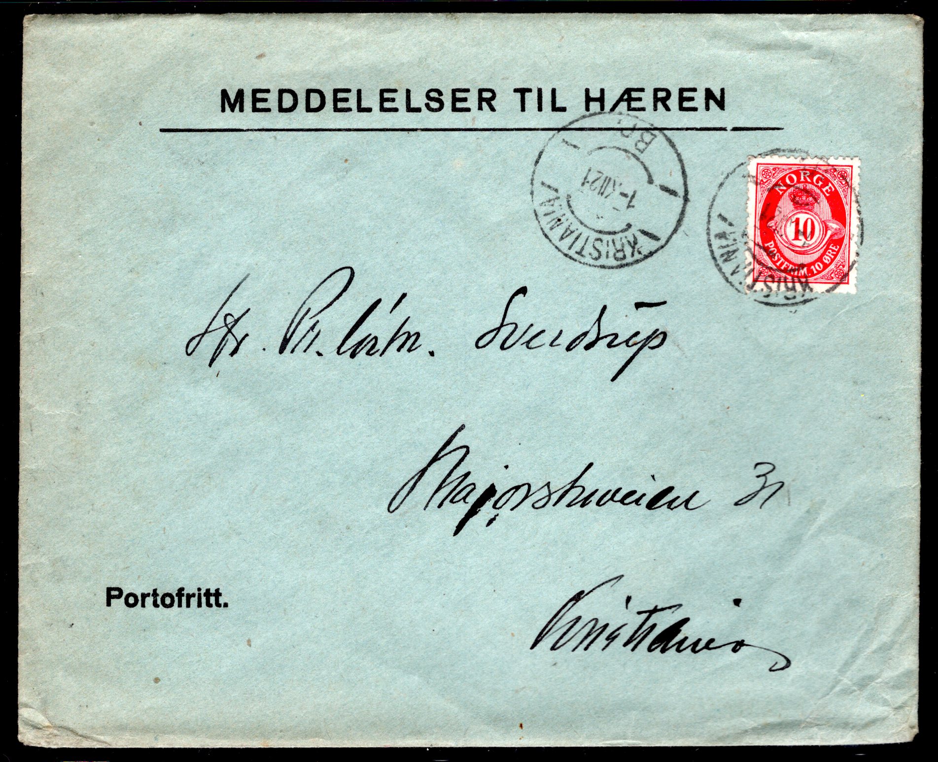 brev stemplet Kristiania 1921 se scan