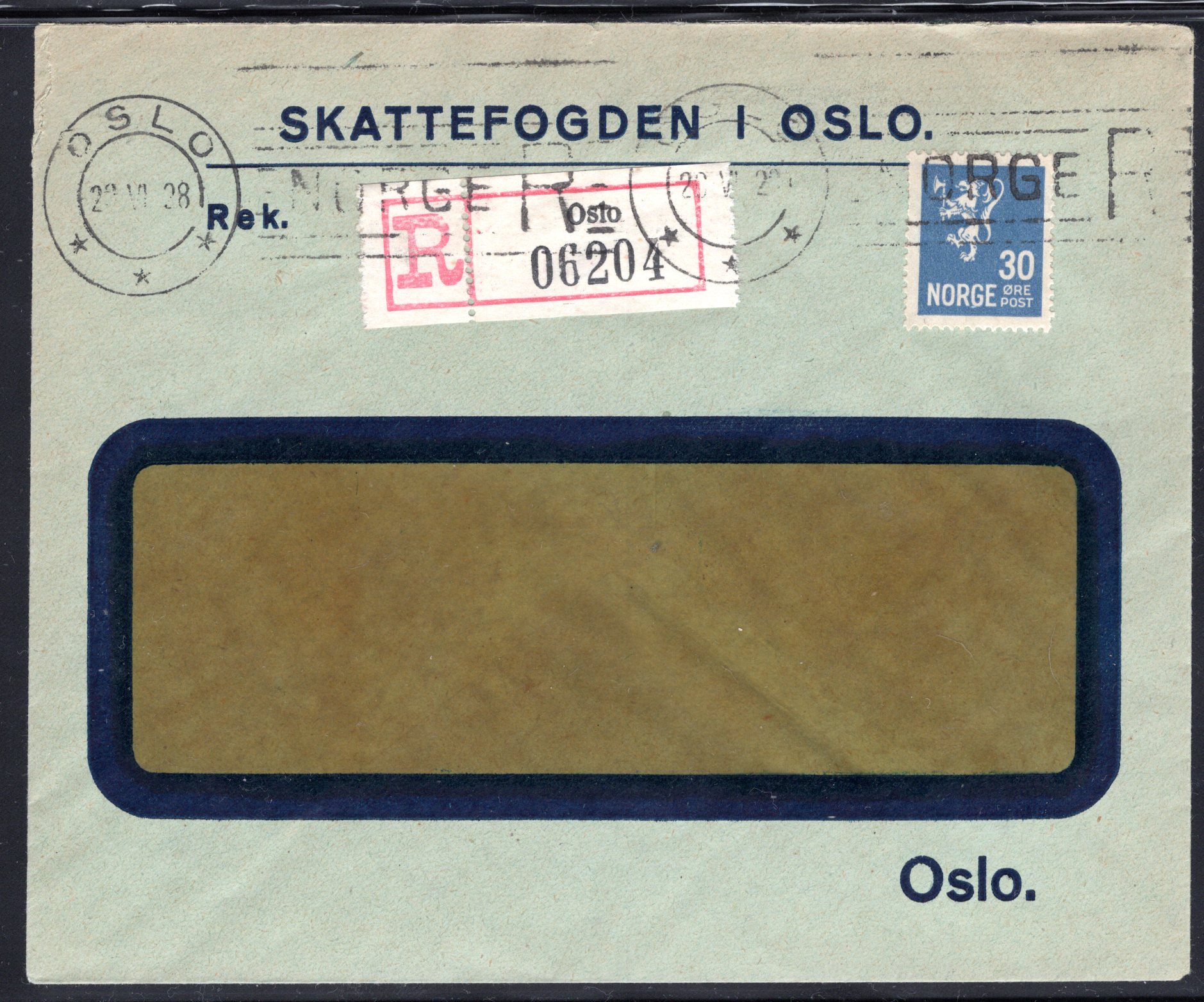 Rek brev tekststemplet Oslo 1928 se scan