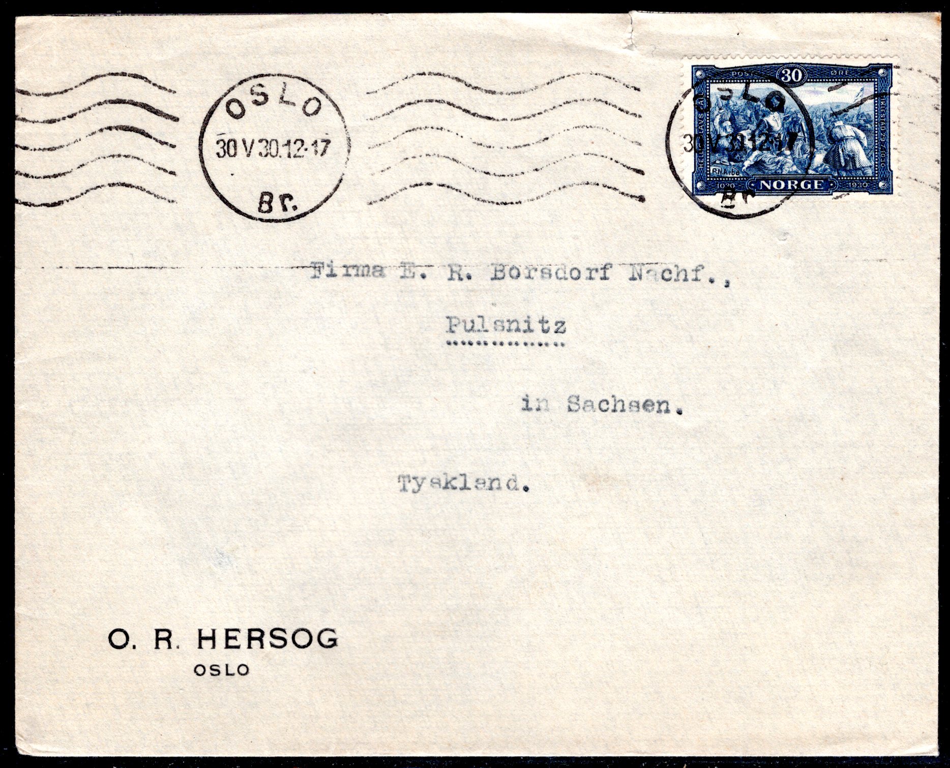 brev med NK 180 stemplet Oslo 1930 se scan