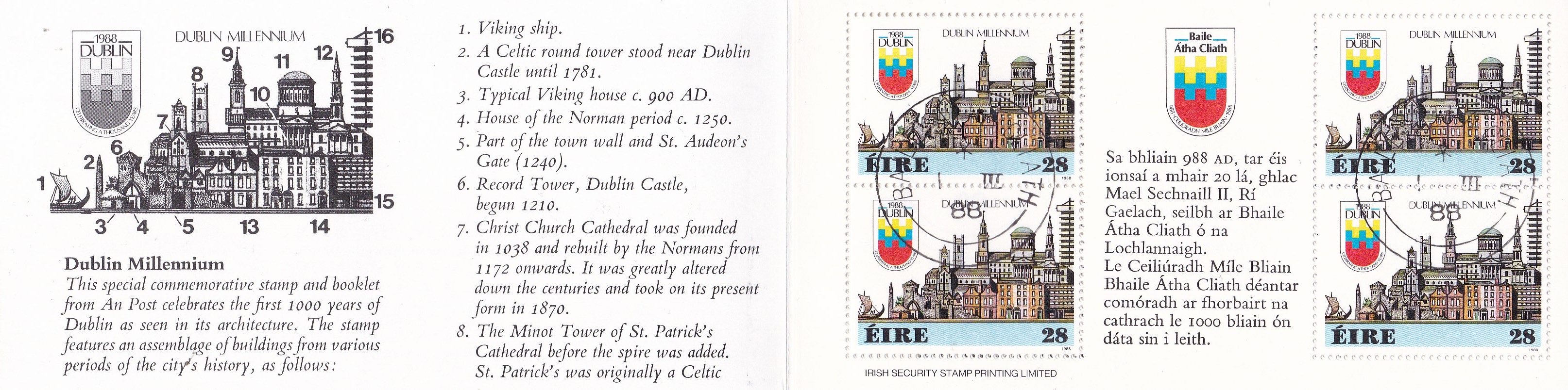 Irland 1988. Dublin Millennium komplett hefte. Stemplet