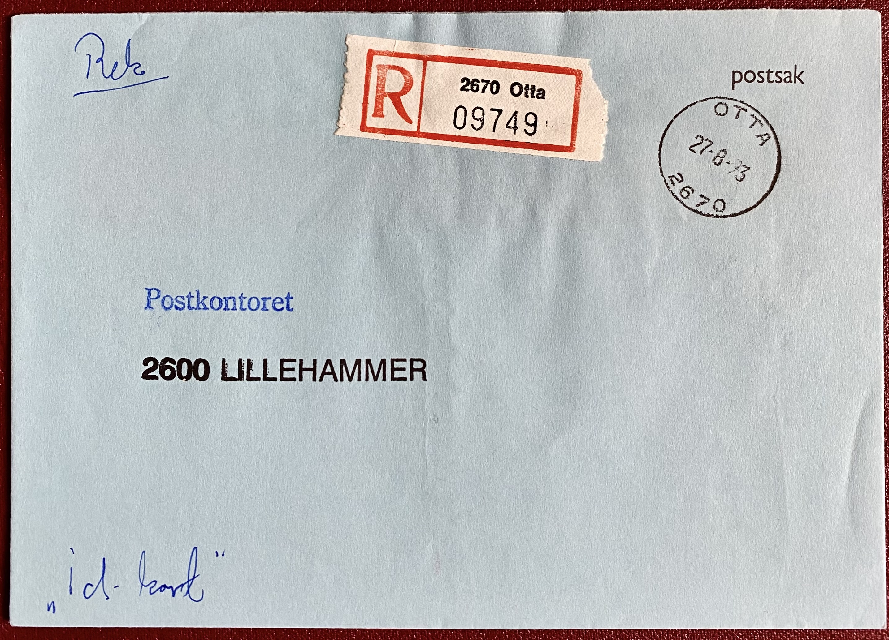 Brev Postverket Otta Postkontor Adr Lillehammer Postsak