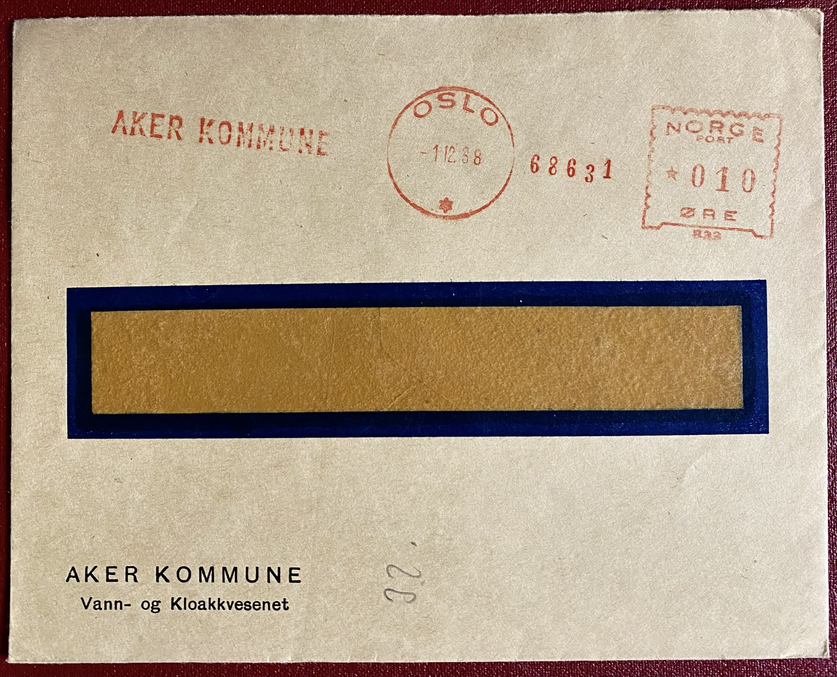 Brev Aker Kommune Vann- og Kloakkvesenet St. -1 12 38