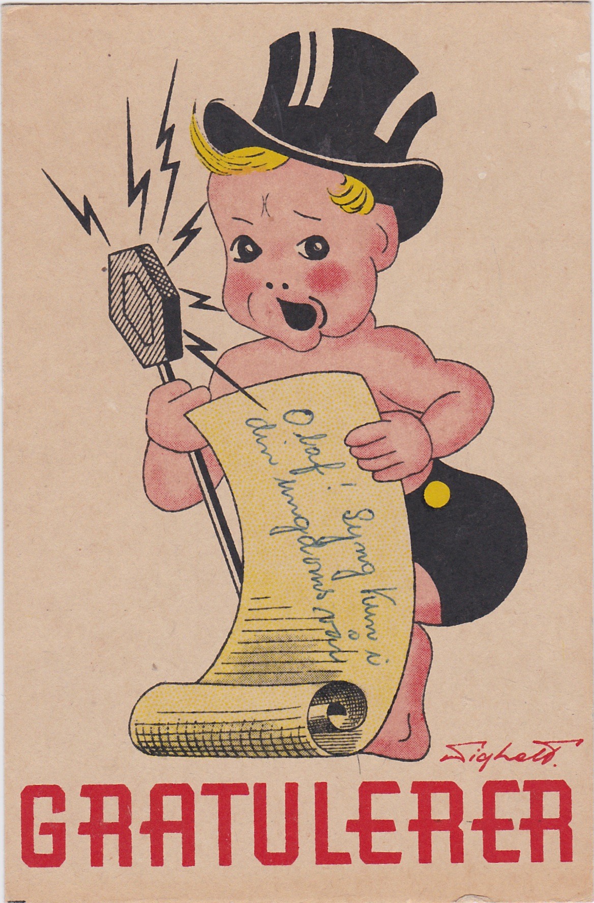 Finn Sigholt-Liten gutt synger -Norsk arbeide-datert 1948