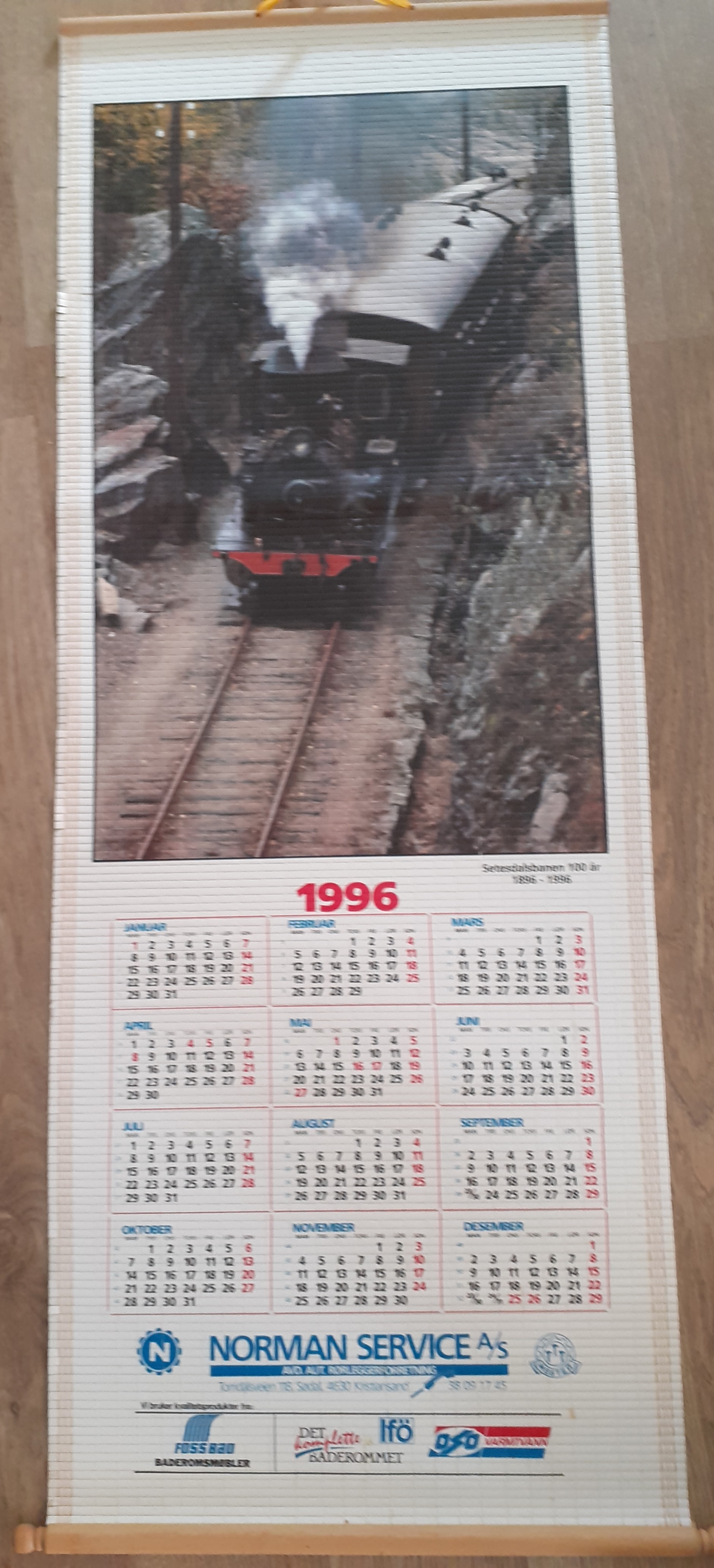 Stoffkalender fra 1996 - Setesdalsbanen 100 år
