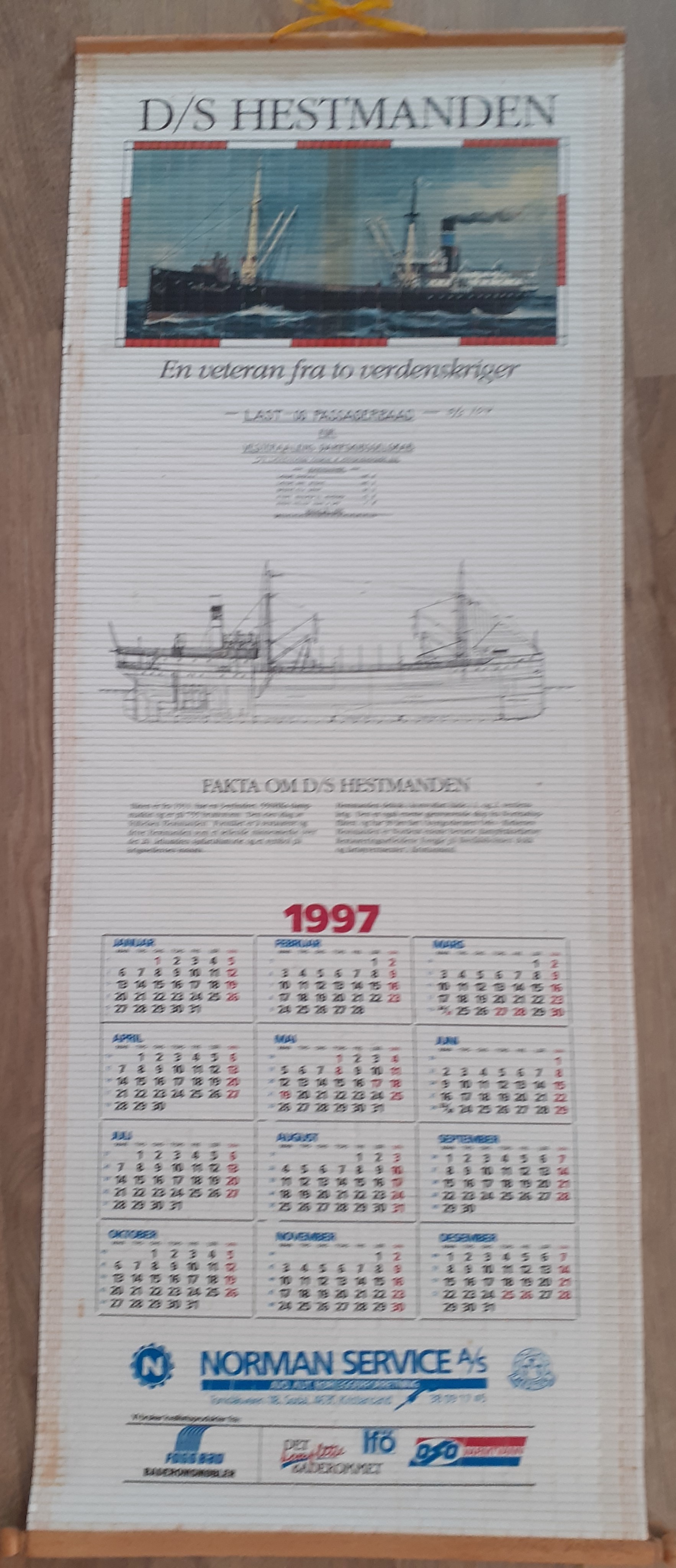 Stoffkalender fra 1997 - D/S Hestmanden - Veteranskip