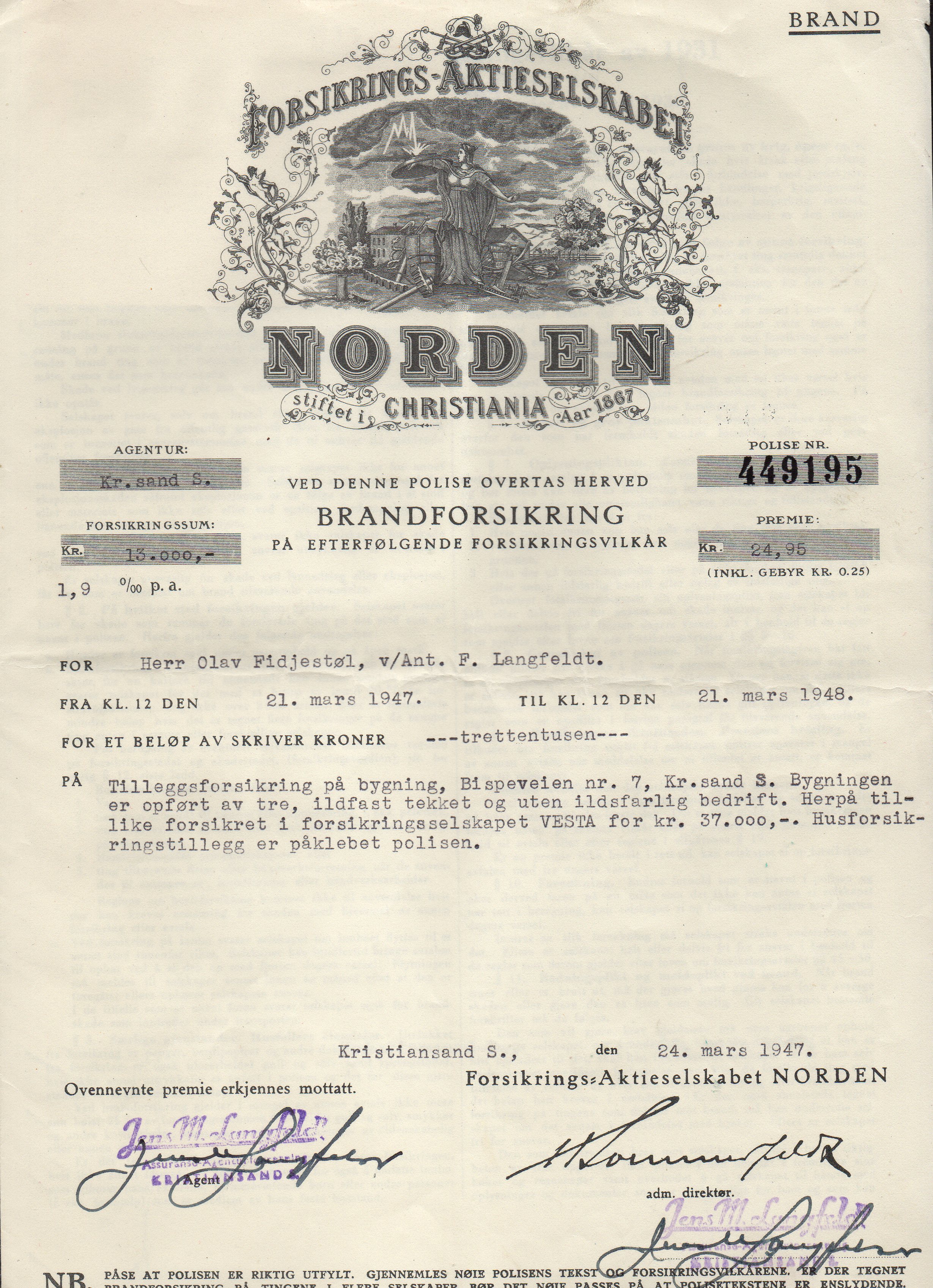 Forsikrings-Aktieselskabet - NORDEN - Christiania