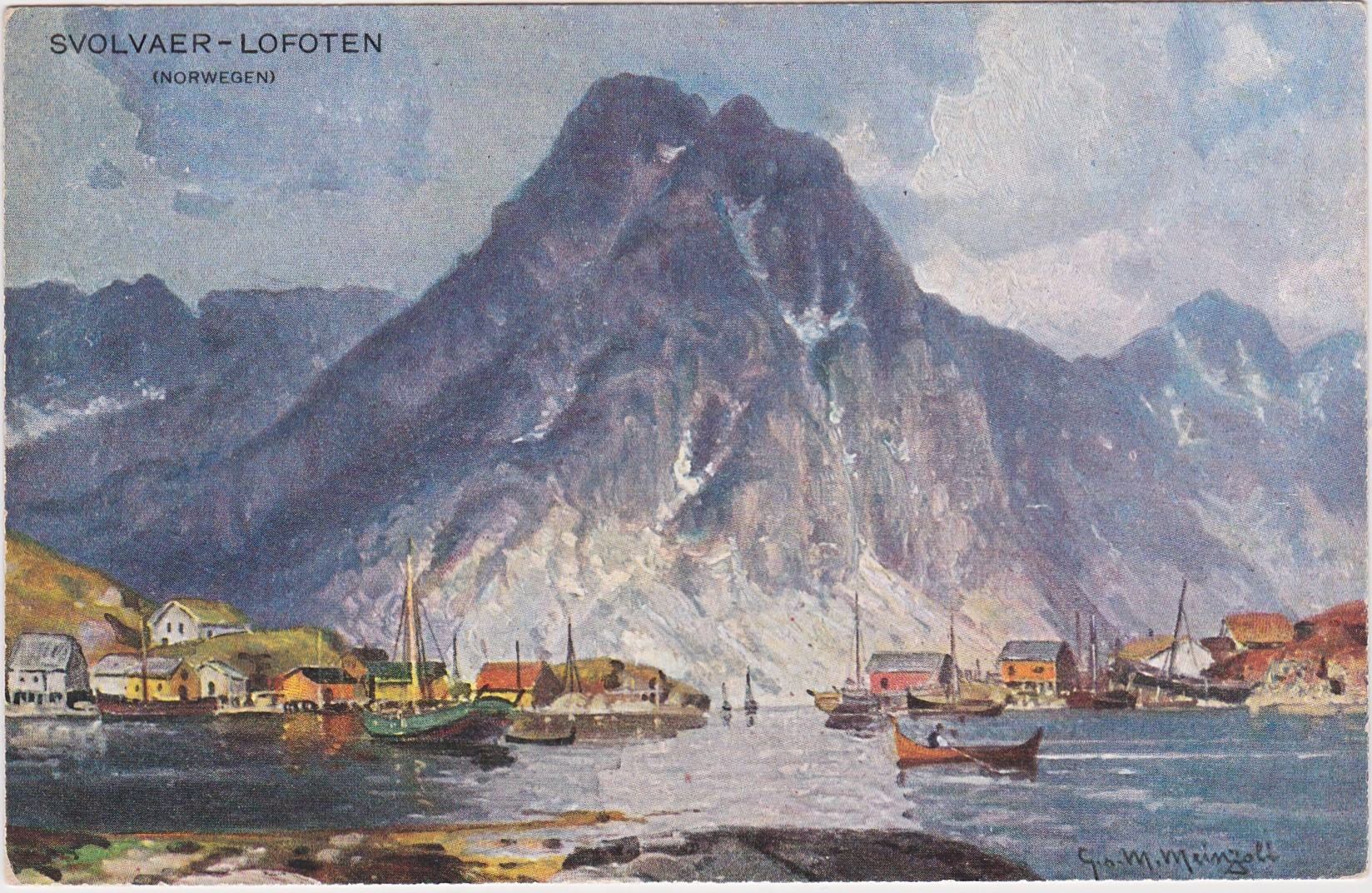 G. M. Meinzoll-Svolvær i Lofoten Fiskeskøyter Fjell Hus Meget pent Ubrukt