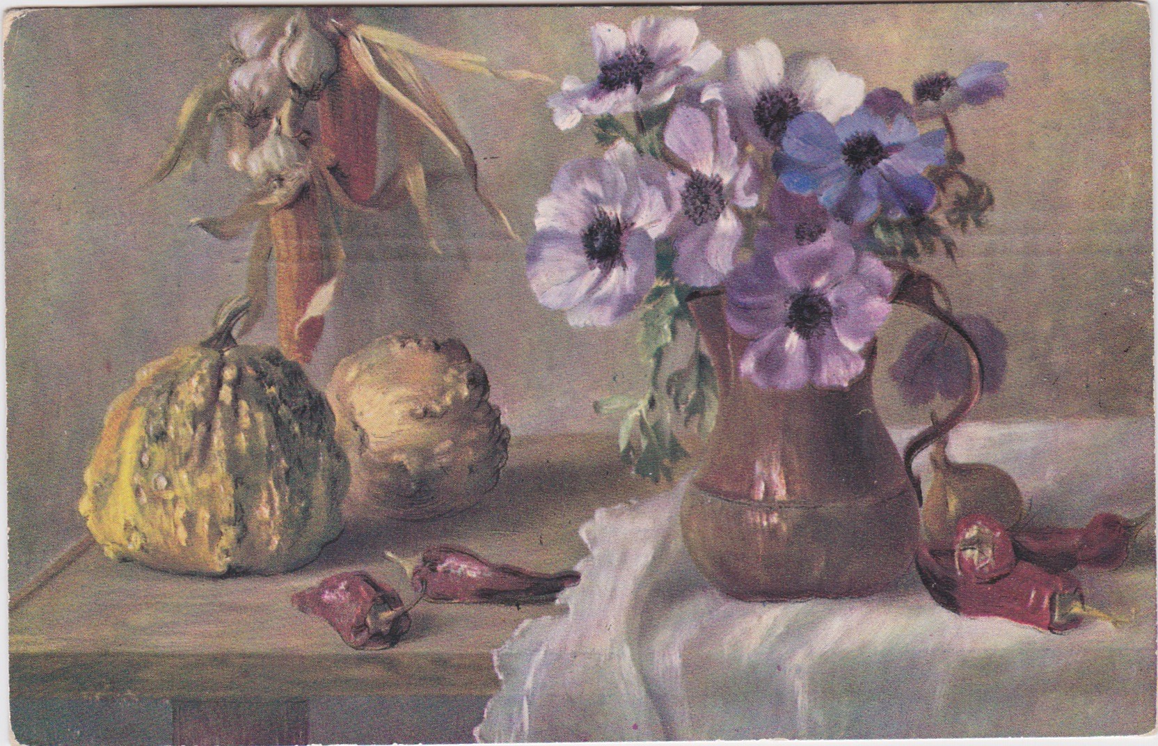 Stilleben med blomster og frukt-Stemplet 1907-Meget pent-N.G.K serie 1549