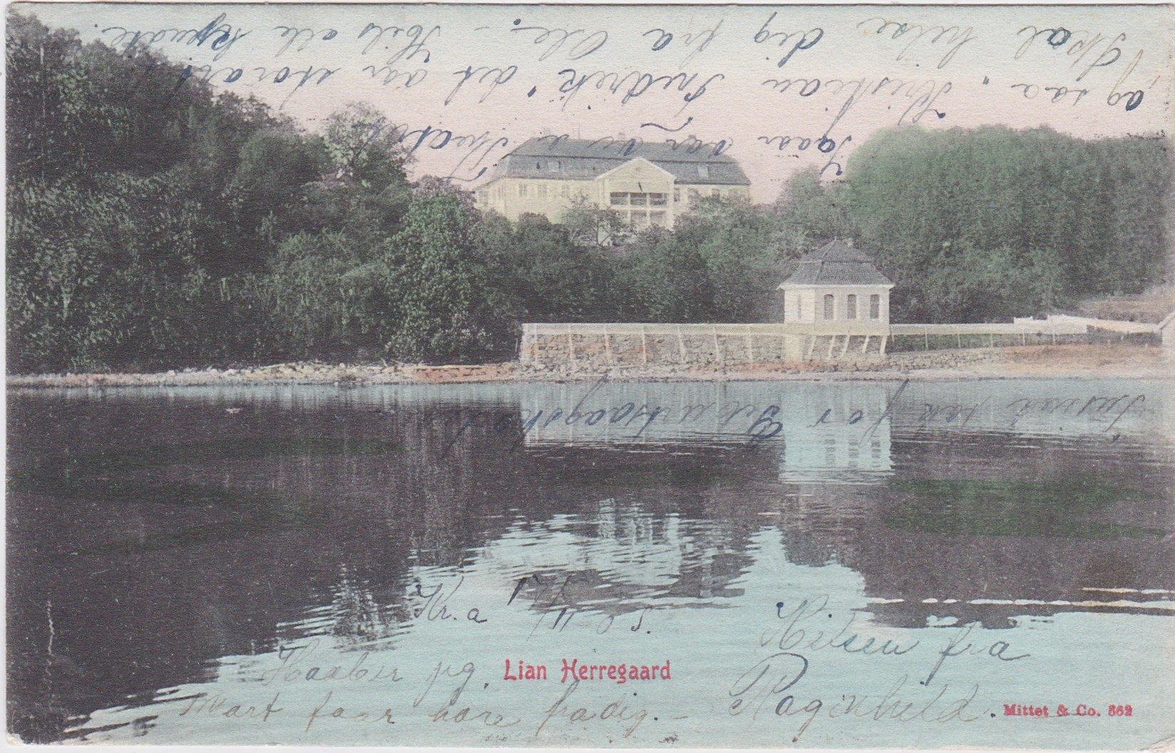 Kristiania-Oslo Ljan Herregård Stubljan-Brant og totalskadet 1913-Lysthuset står-Kolorert