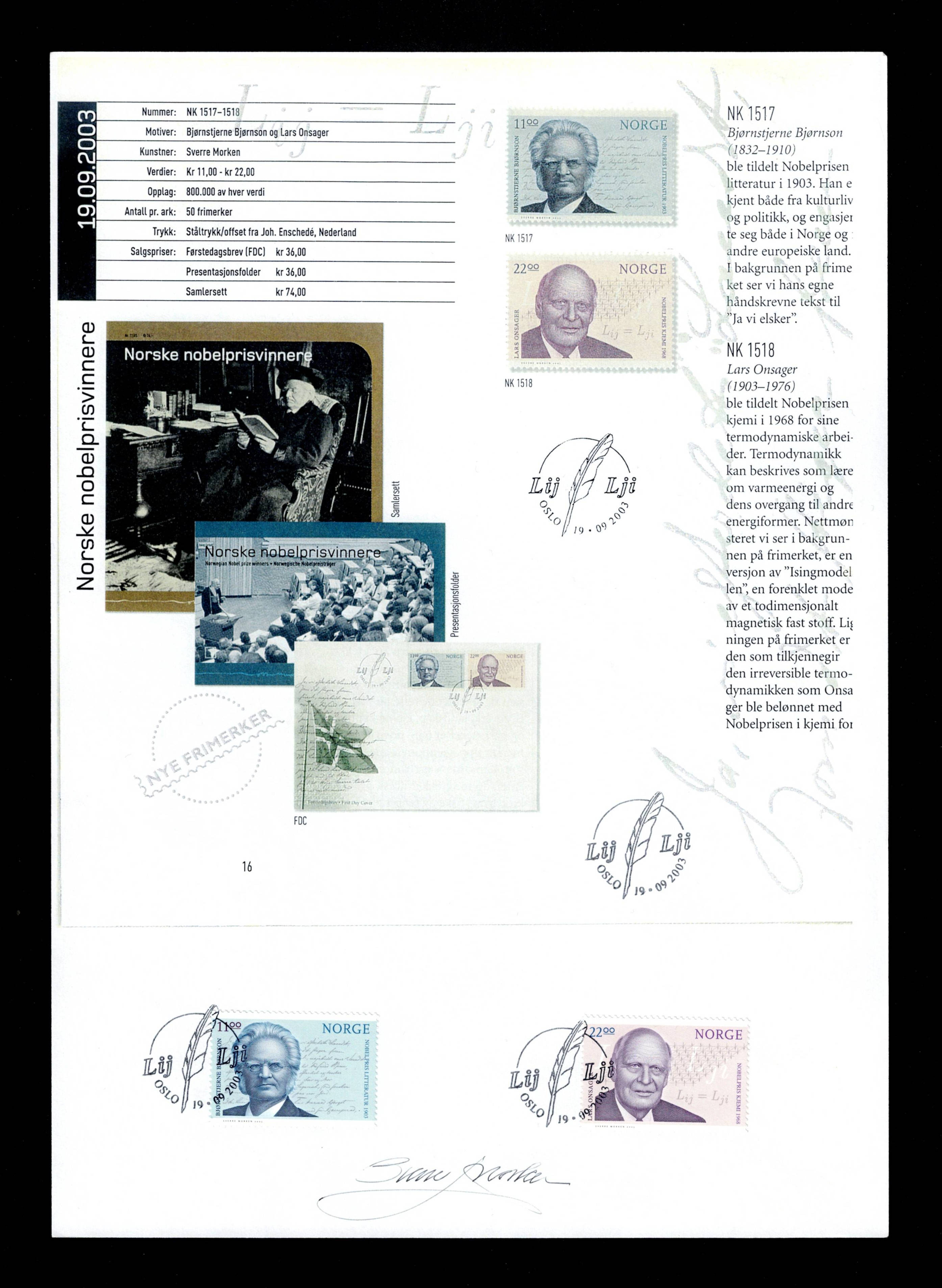 FDC 2003 NK1517-18 Personjubileer signert Sverre Morken