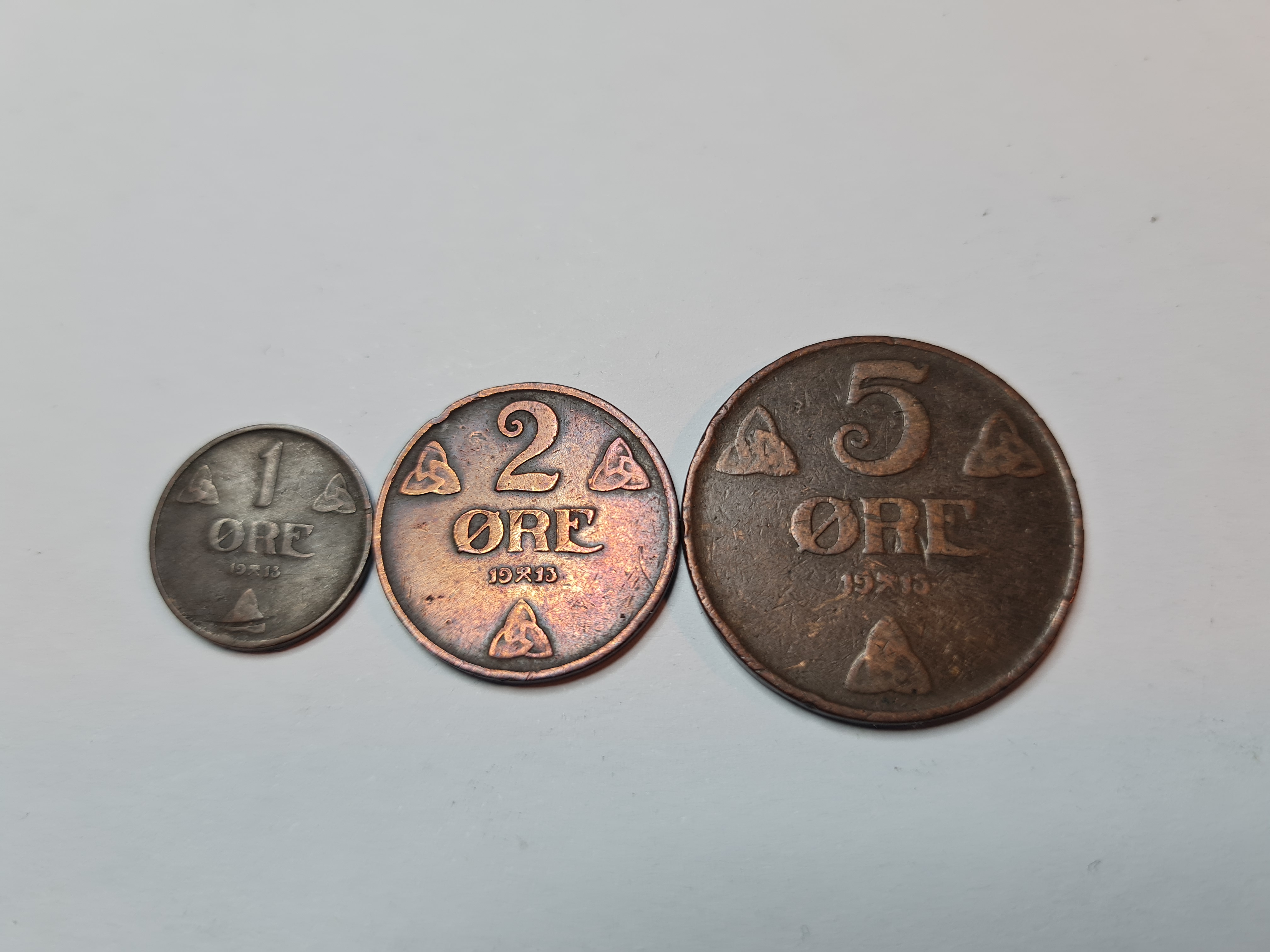 1 2 og 5 øre alle fra 1913