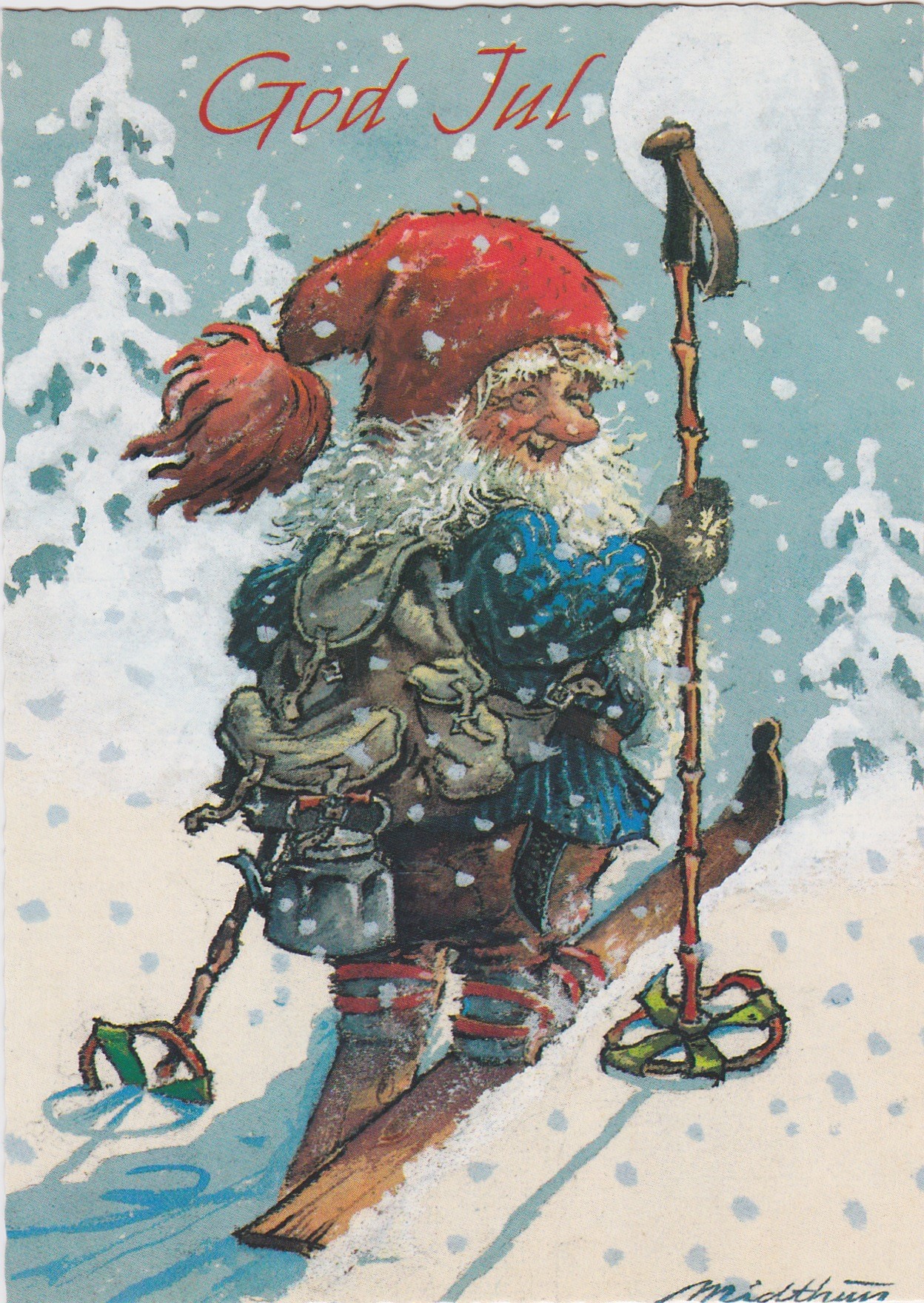 Kjell E. Midthun -Nisse på måneskinnstur på ski-Ubrukt