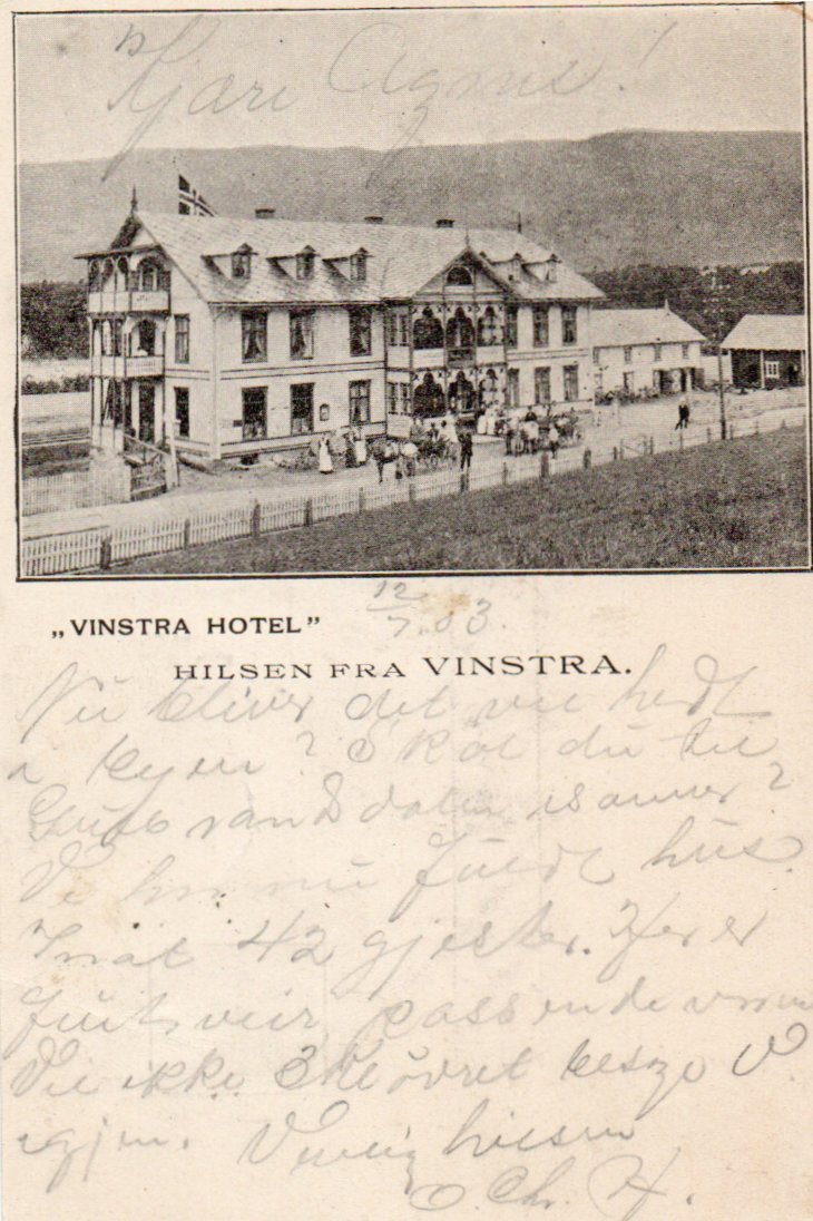 Hilsen fra Vinstra med Vinstra Hotel. Stmp.1903.