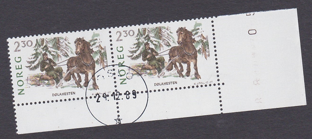 NK 1029-Dølahesten-Par-Postfrisk med stempel 29.12.89