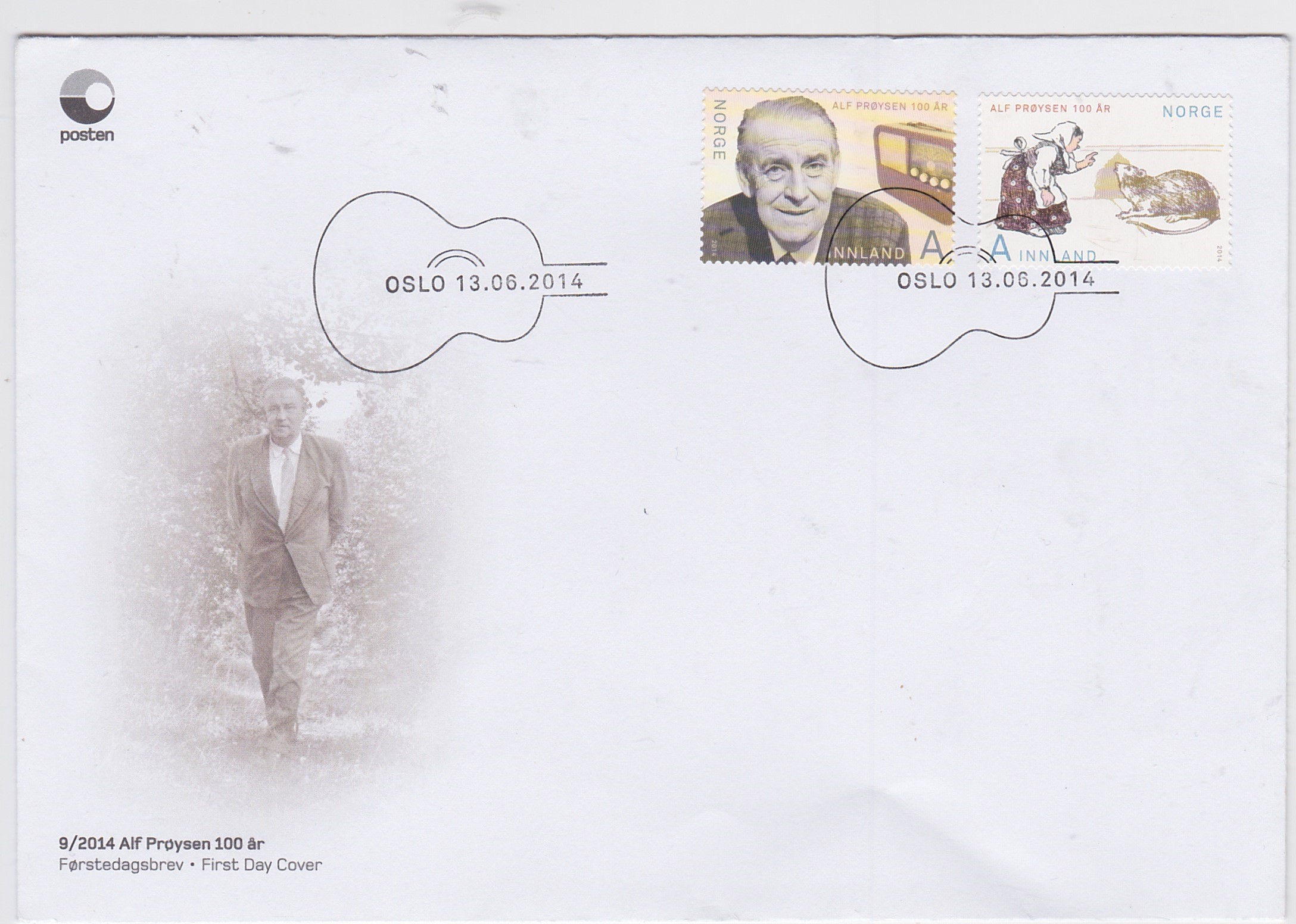 Førstedagstempel 9/2014 Alf Prøysen 100 år-Oslo 13.06.2014