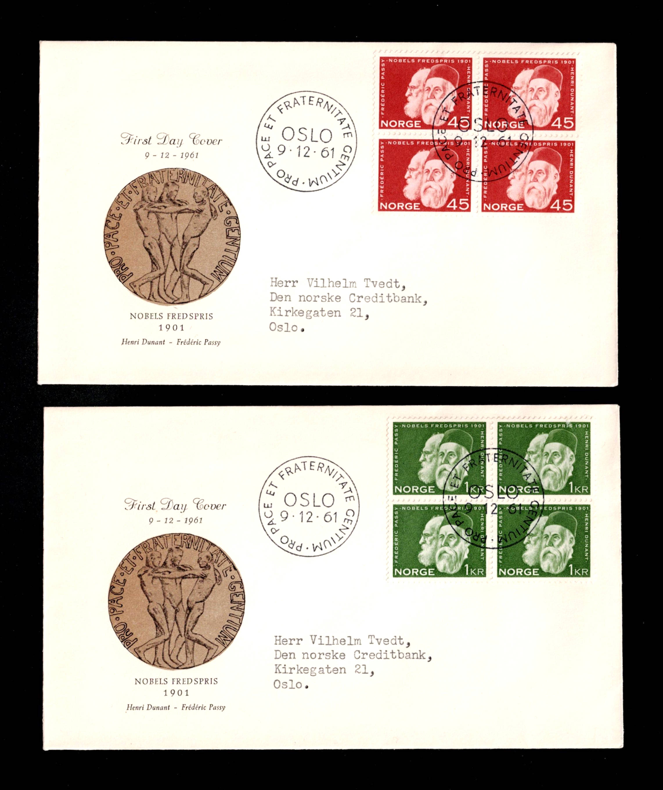 FDC 4-Blokk NK504-505 Nobels Fredspris