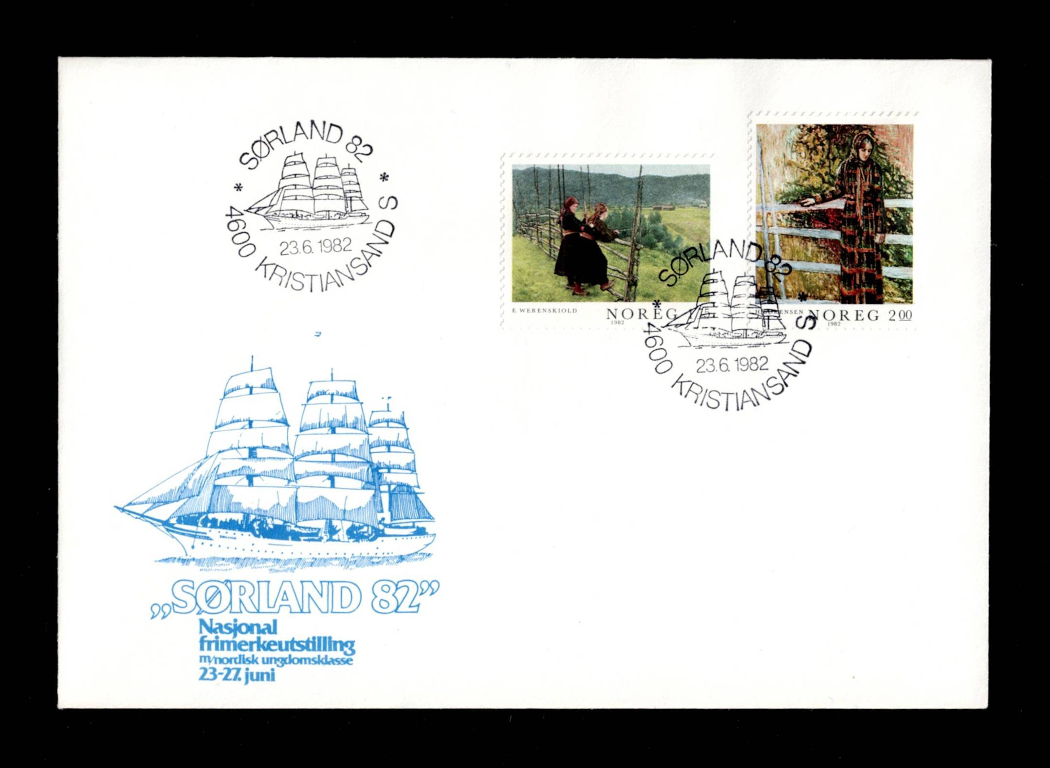 FDC 1982 NK915-916 Malerkunst VI vignet Sørlandet82