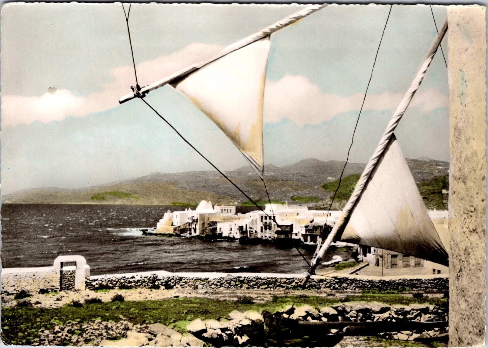 Mykonos - Vindmølle og sjøutsikt - Fotokort - Hellas - Postkort