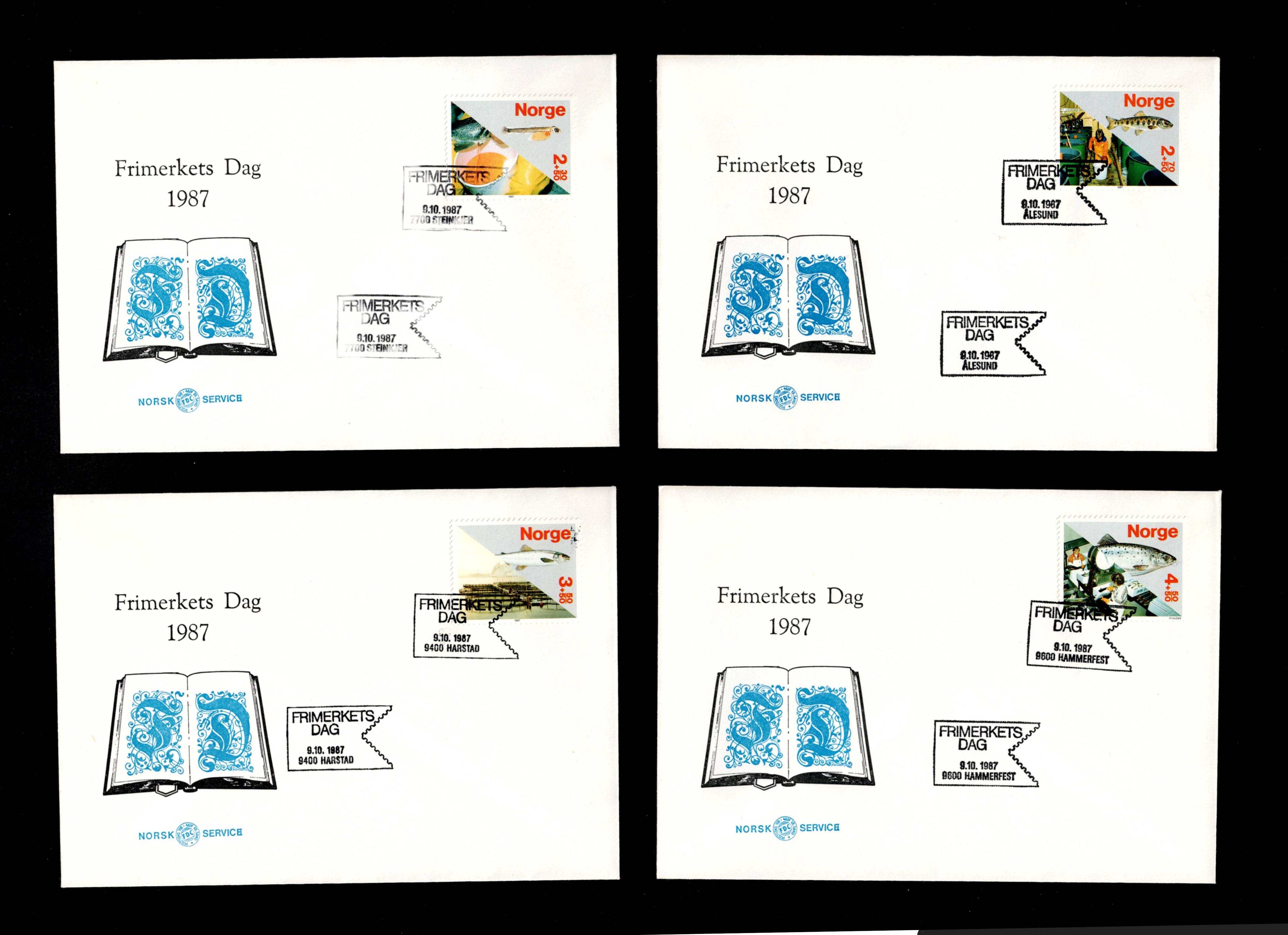 FDC 1987 NK1023-26 Arbeidsliv III vignet NFDCS div steder