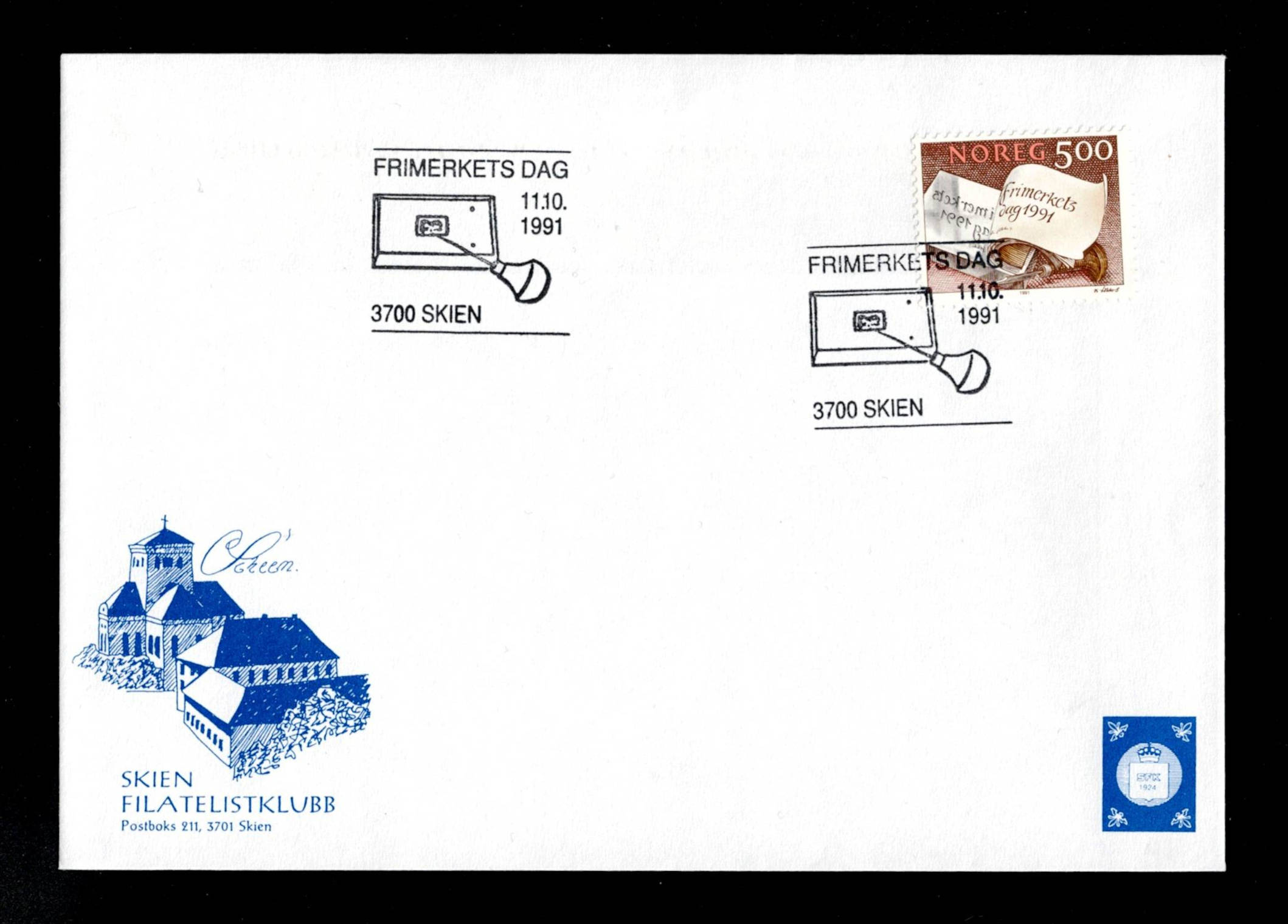 FDC 1991 NK1122 SKIEN vignet Skien Filatelistklubb