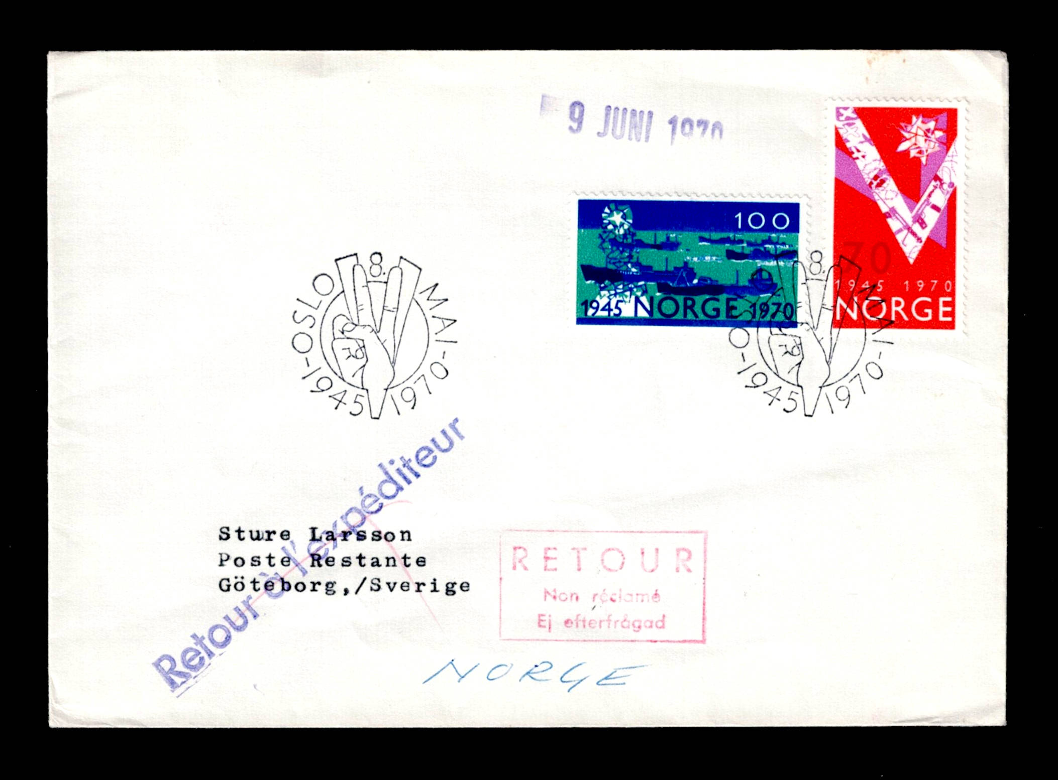 FDC 1970 NK653-654 Frigjøring på retur konvolutt