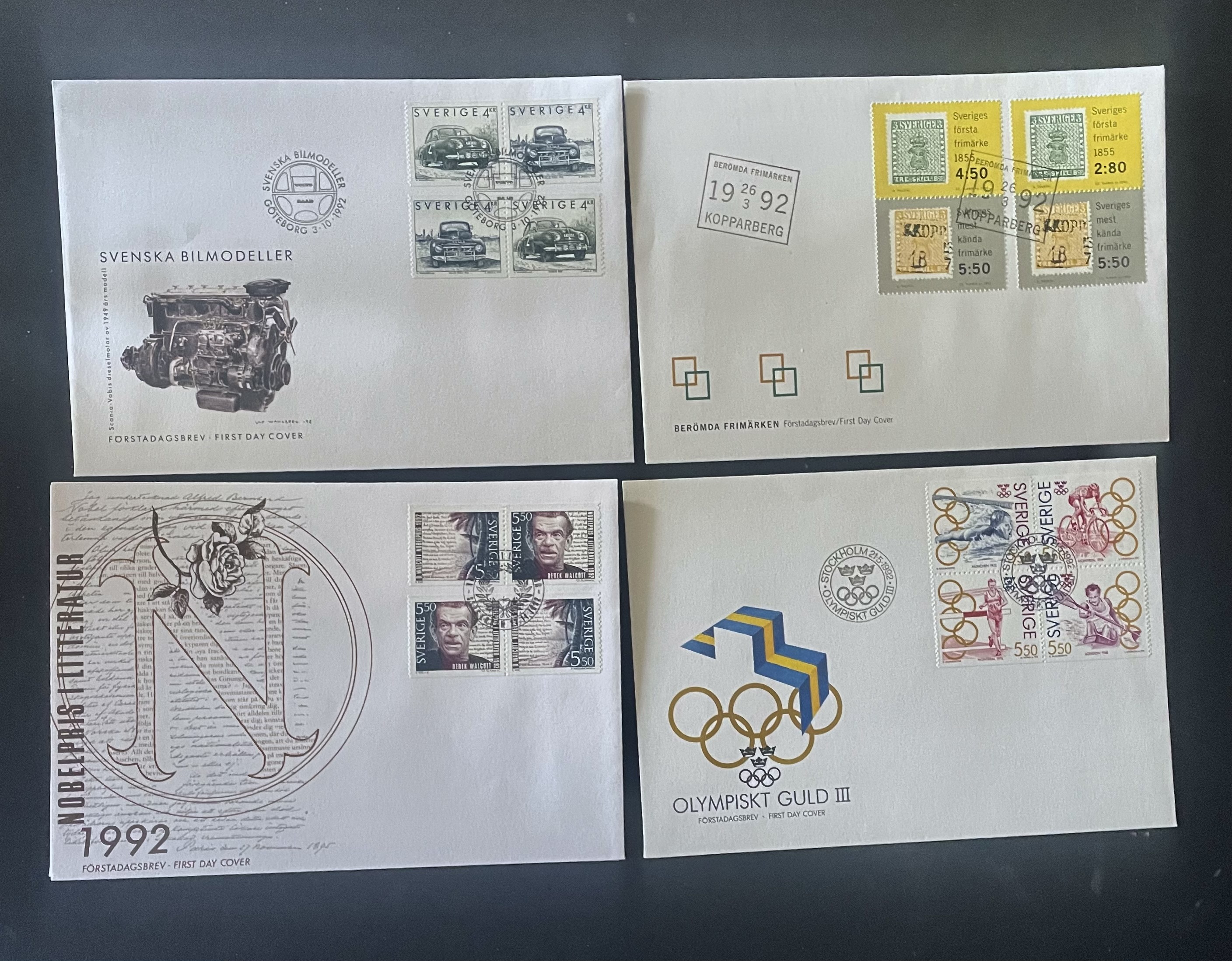 SVERIGE-FDC-4 STYKKEN ULIKE 1992 (3)