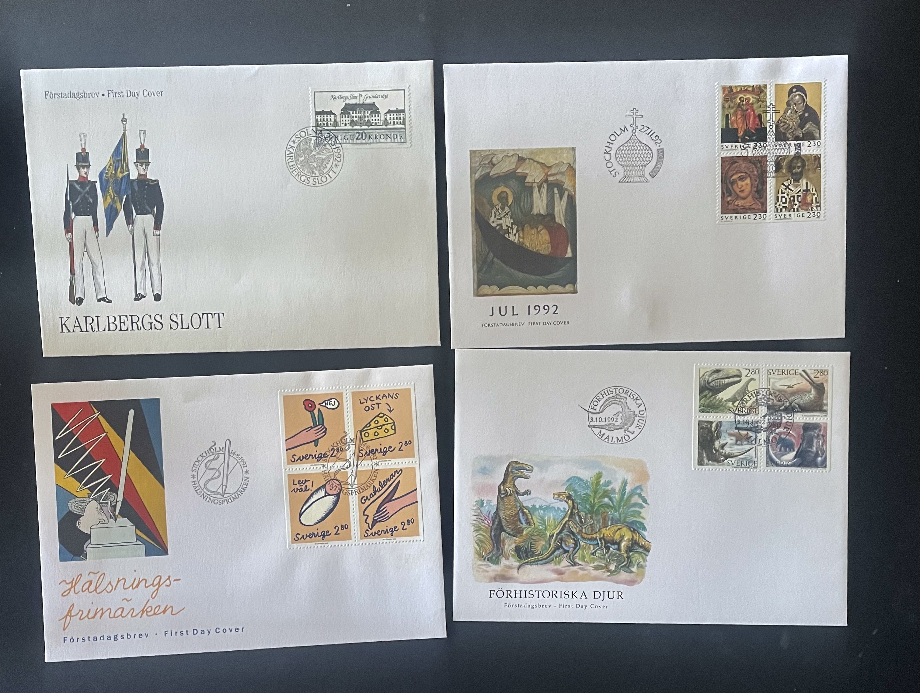 SVERIGE-FDC-4 STYKKEN ULIKE 1992  NR 2 ( 4 )
