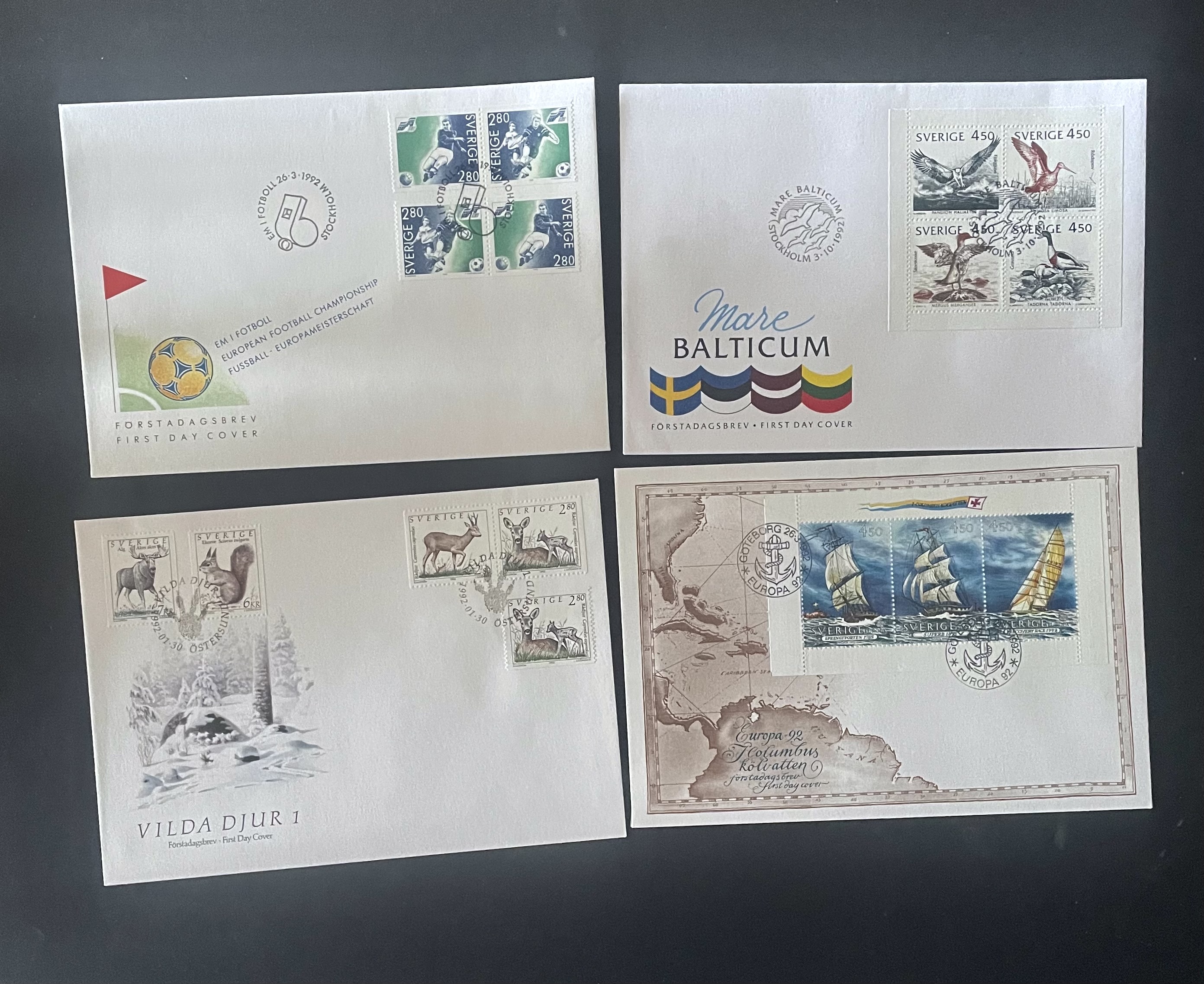 SVERIGE-FDC-4 STYKKEN ULIKE 1992  NR 3 ( 5 )