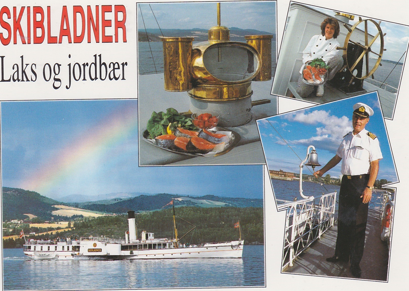 3 bilders kort-Skibladner-Laks og jordbær serveres ombord-Ubrukt-Ener Aune