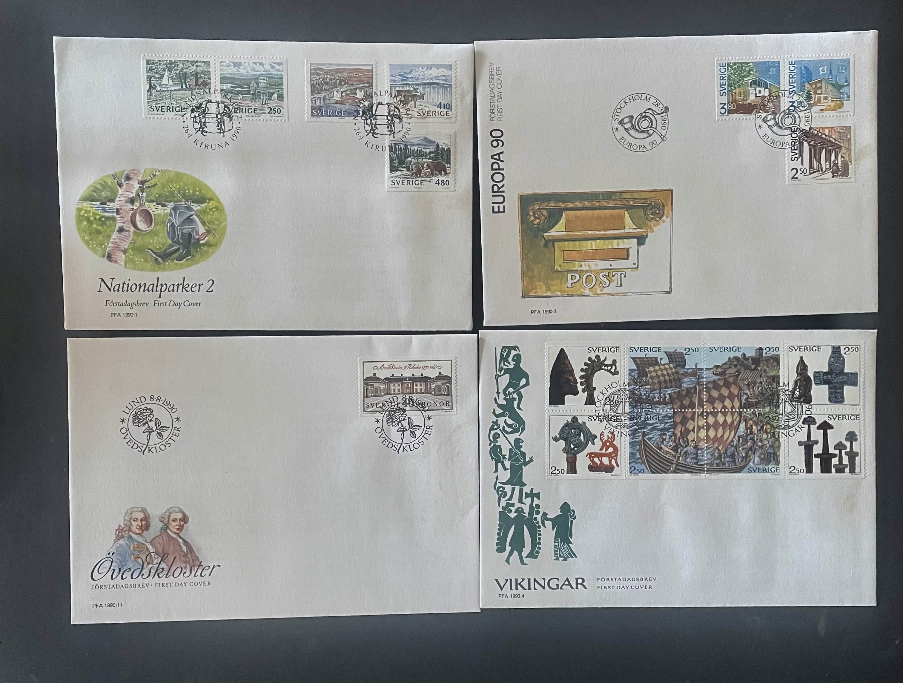 SVERIGE-FDC-4 STYKKEN ULIKE 1990 NR 1 ( 10 )