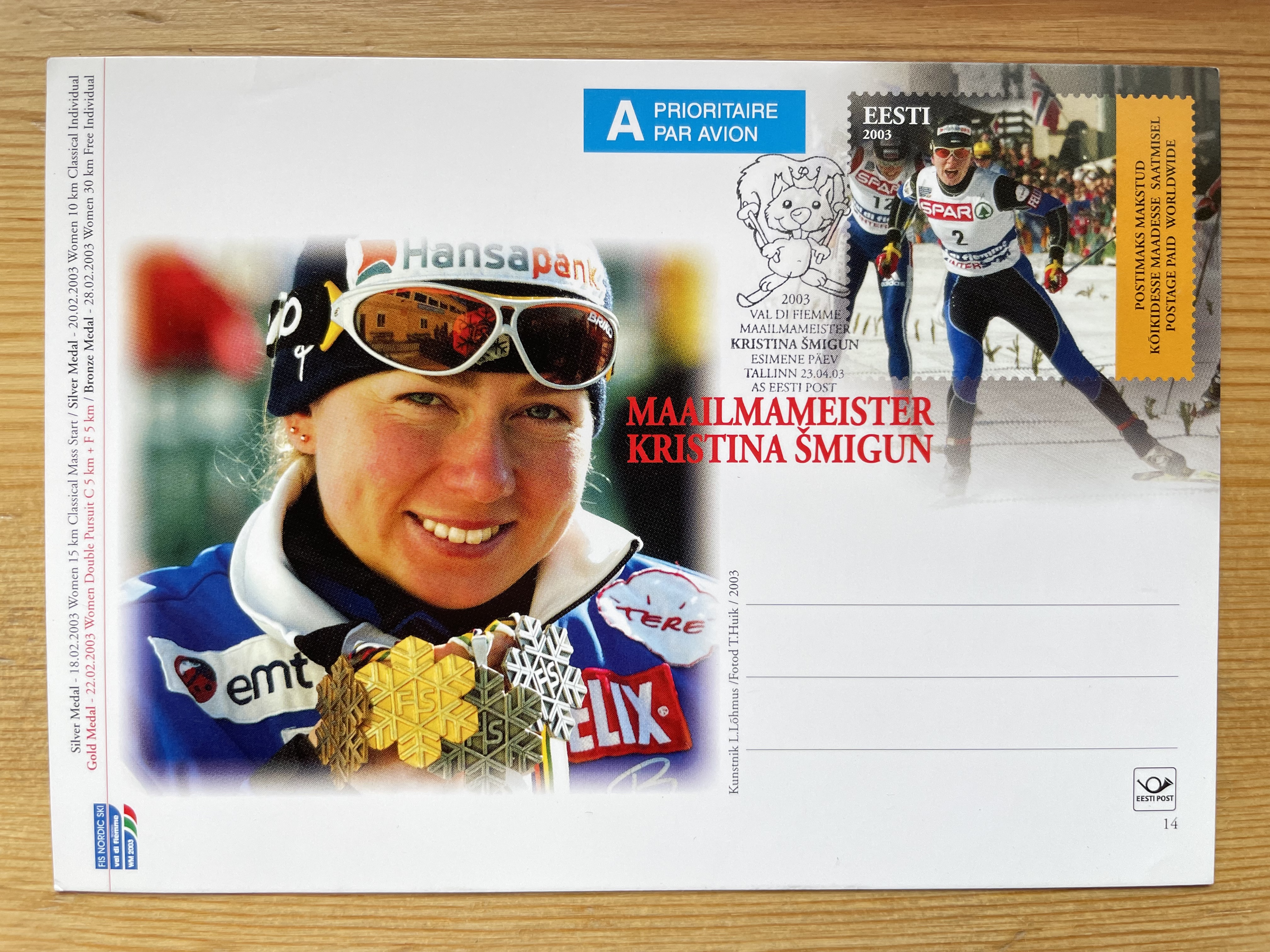 Langrennsløper Kristina Smigun på flott helsakskort 2003
