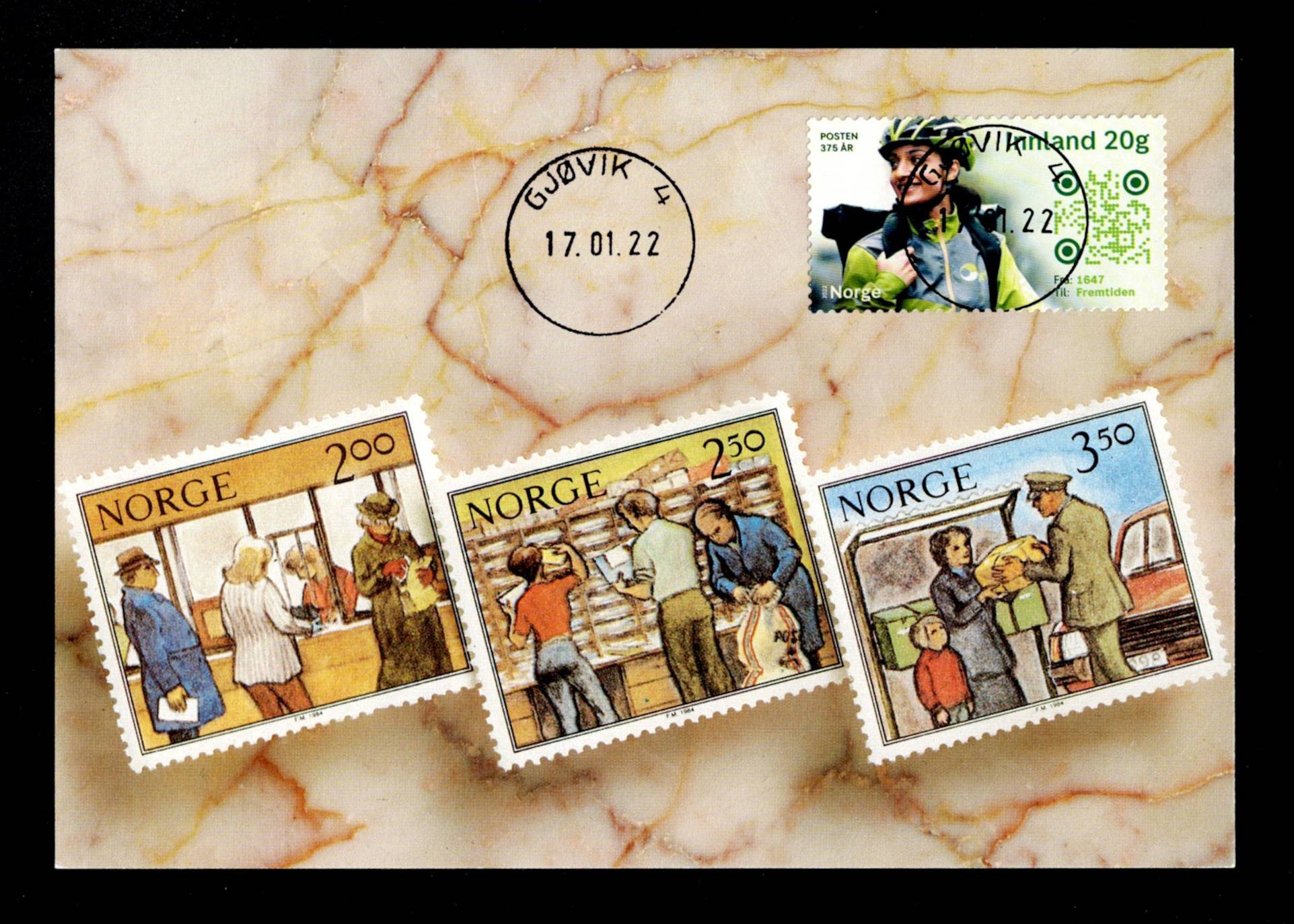 FDC 2022 NK2070 Posten 375 år GJØVIK på uvanlig kort