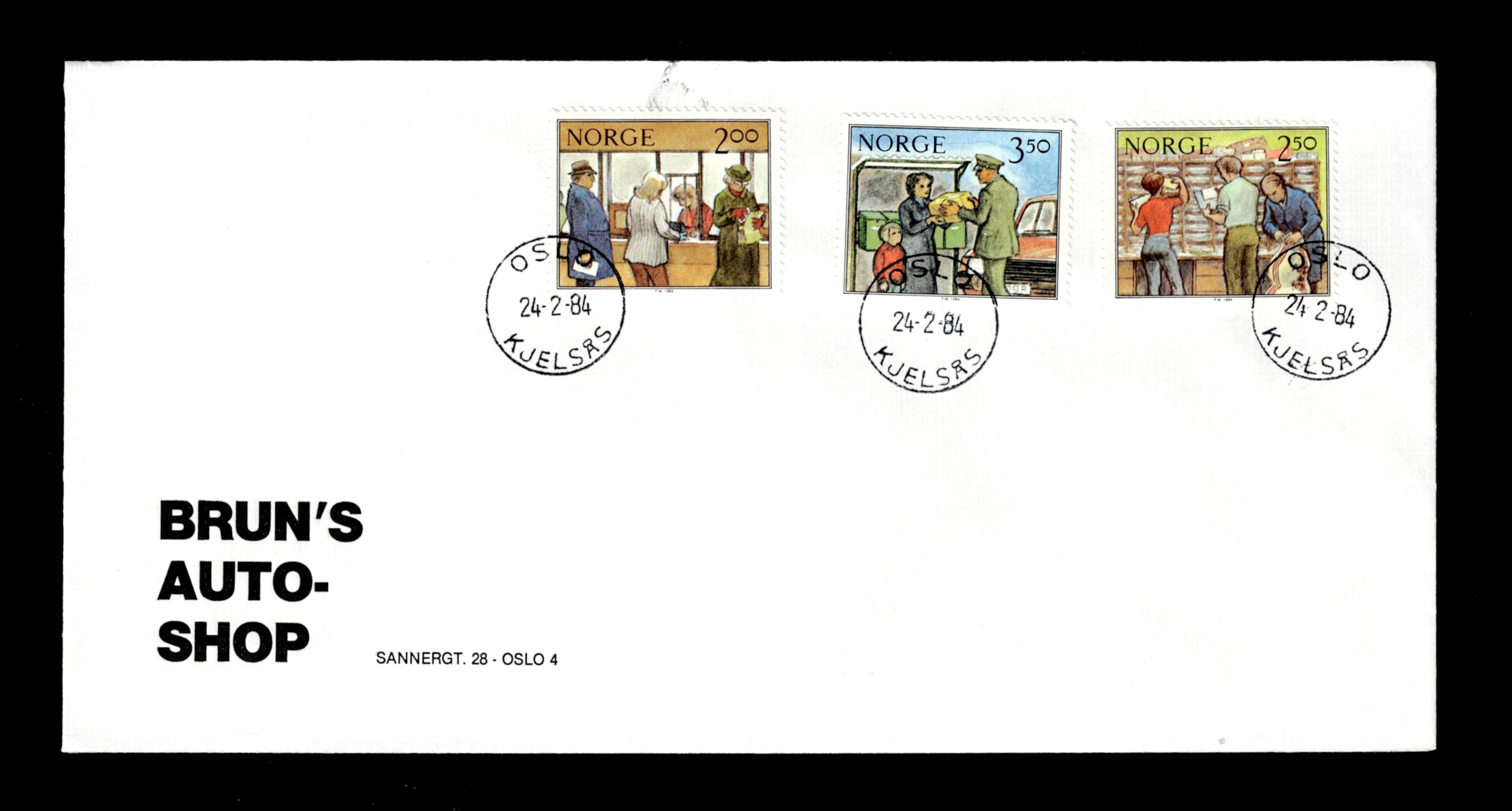 FDC 1984 NK944-946 KJELSÅS vignet Bruns Auto Shop