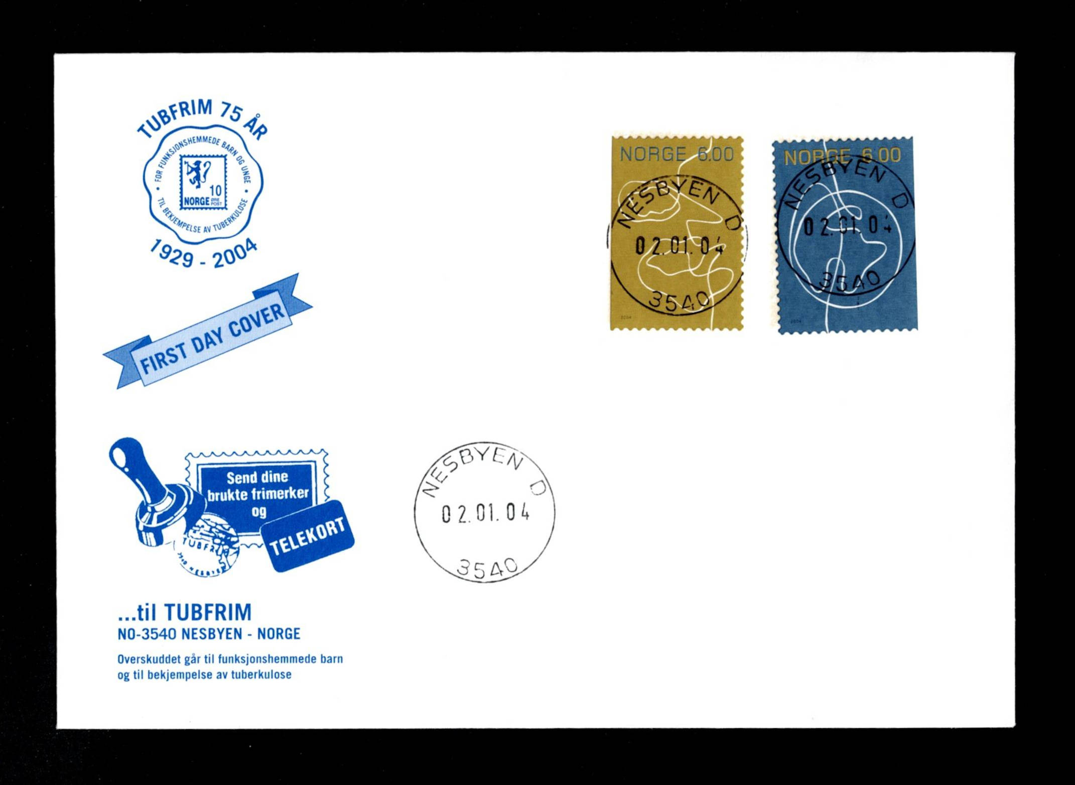 FDC 2004 NK1523-24 NESBYEN vignet Tubfrim